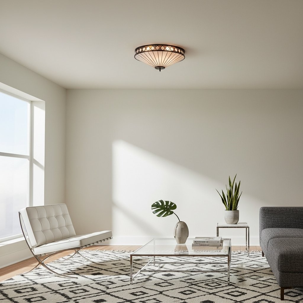 TiffStar Elegant Art Glass Flush Ceiling Light - Vintage-Inspired Ceiling Fixture for Home Interiors T634