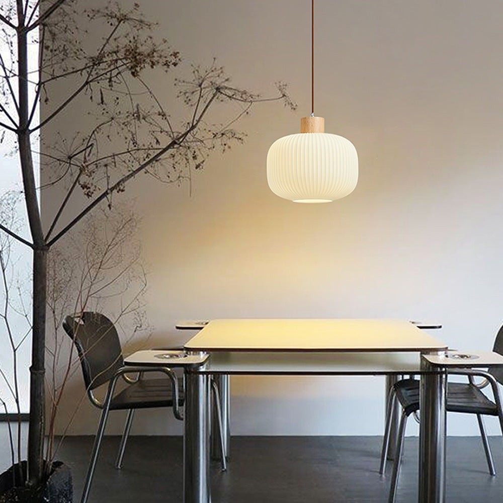 Nordic White Lantern-Like Glass Pendant Lamp M127