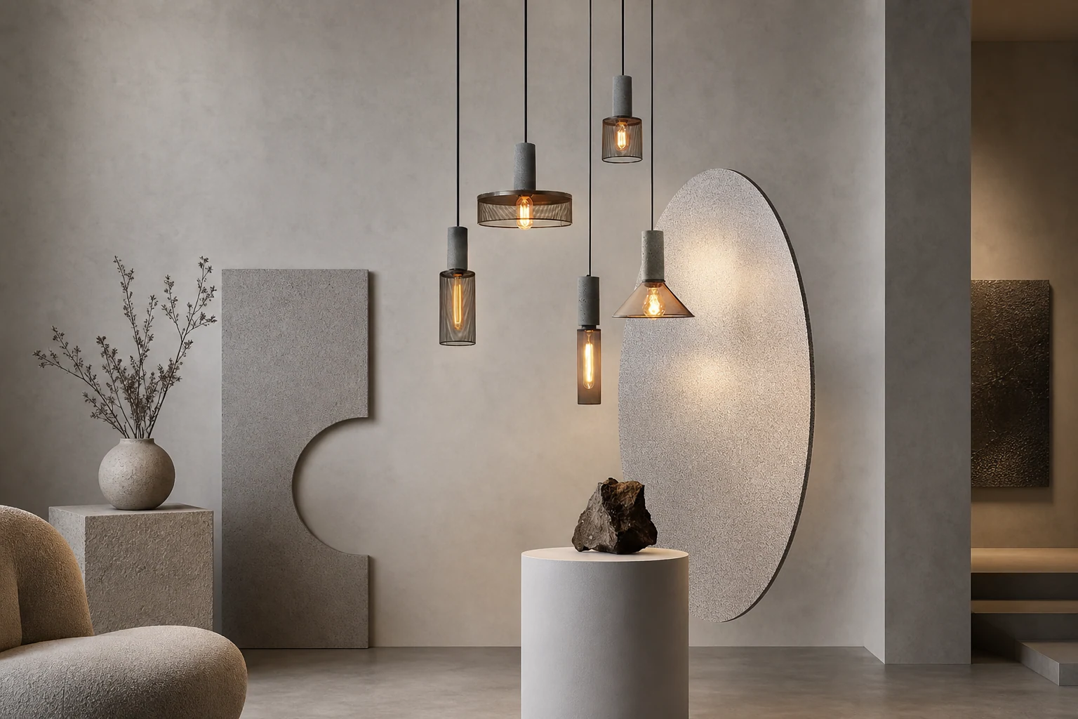Lampa wisząca z siatki cementowej M81 w stylu życia