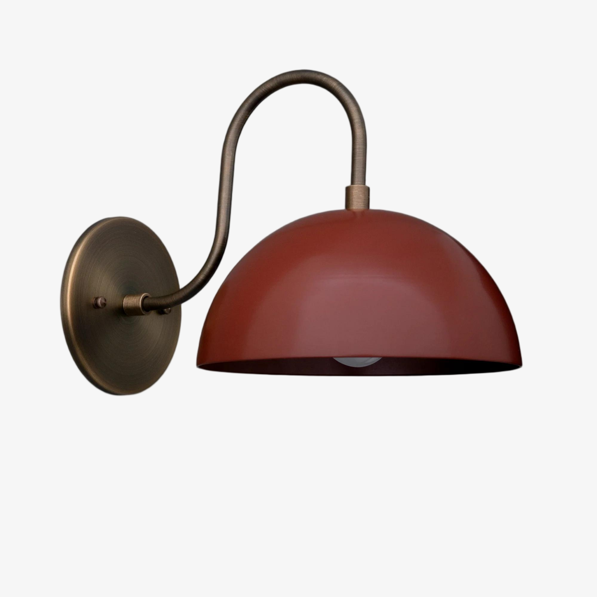 Curva Metal Industrial Wall Sconce - Curved Brass Arm - Hammered Dome Light Fixture T408