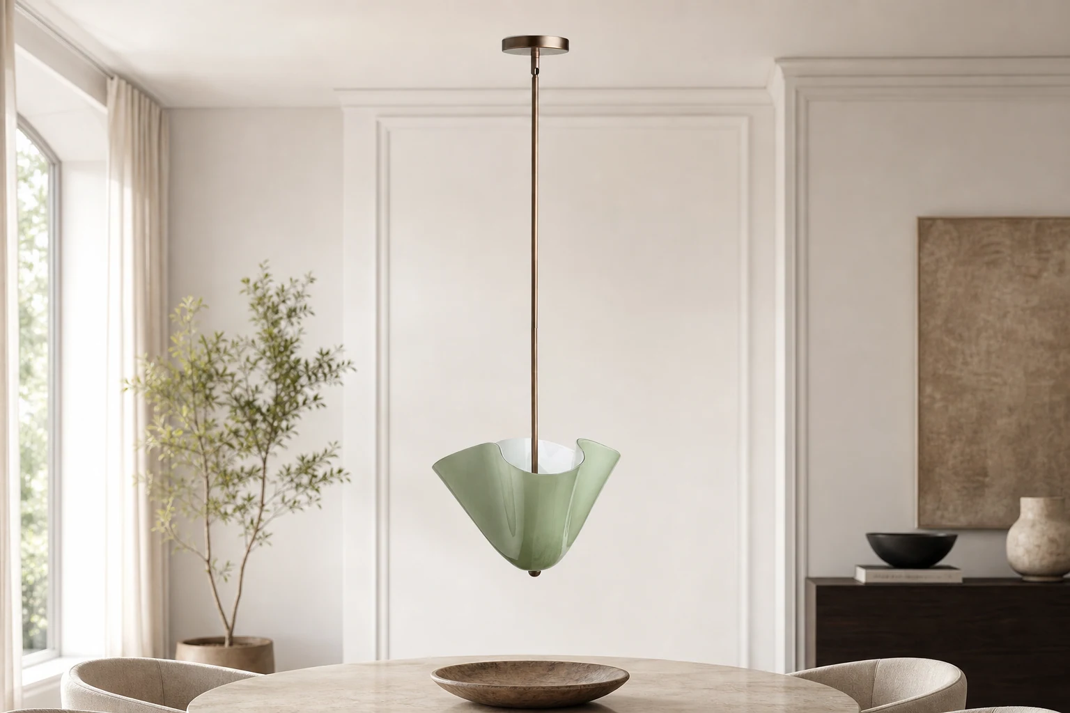 Lampa wisząca Bellina Radner pokazana w pomieszczeniu lifestylowym