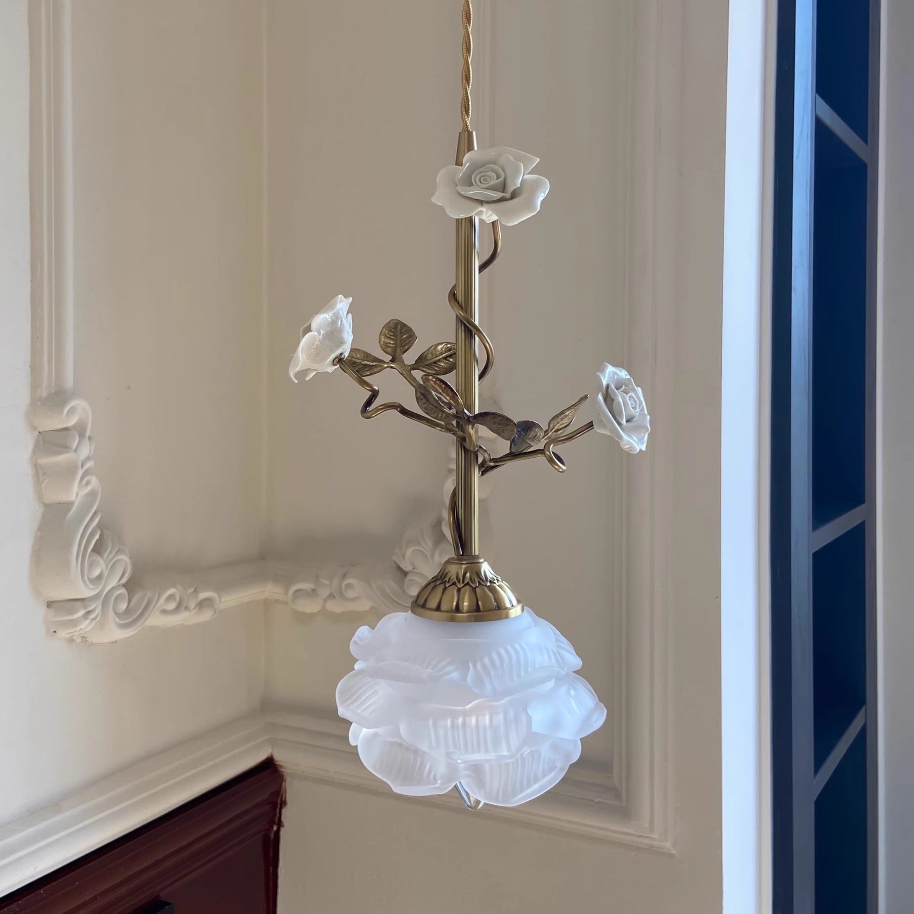 Lalique Rose Glass Pendant Lamp D674
