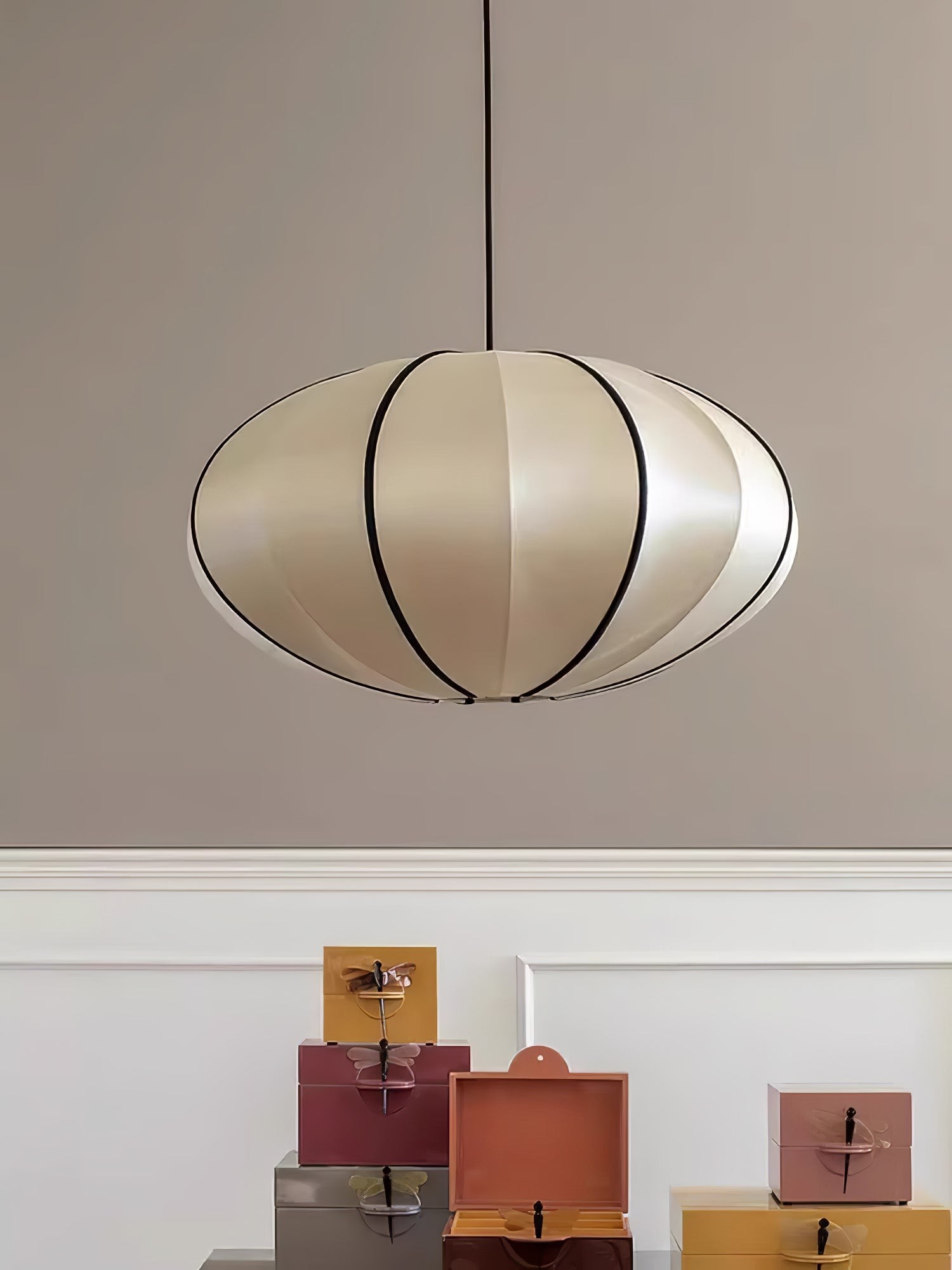 Vintage Silk Lantern Pendant Lamp M575
