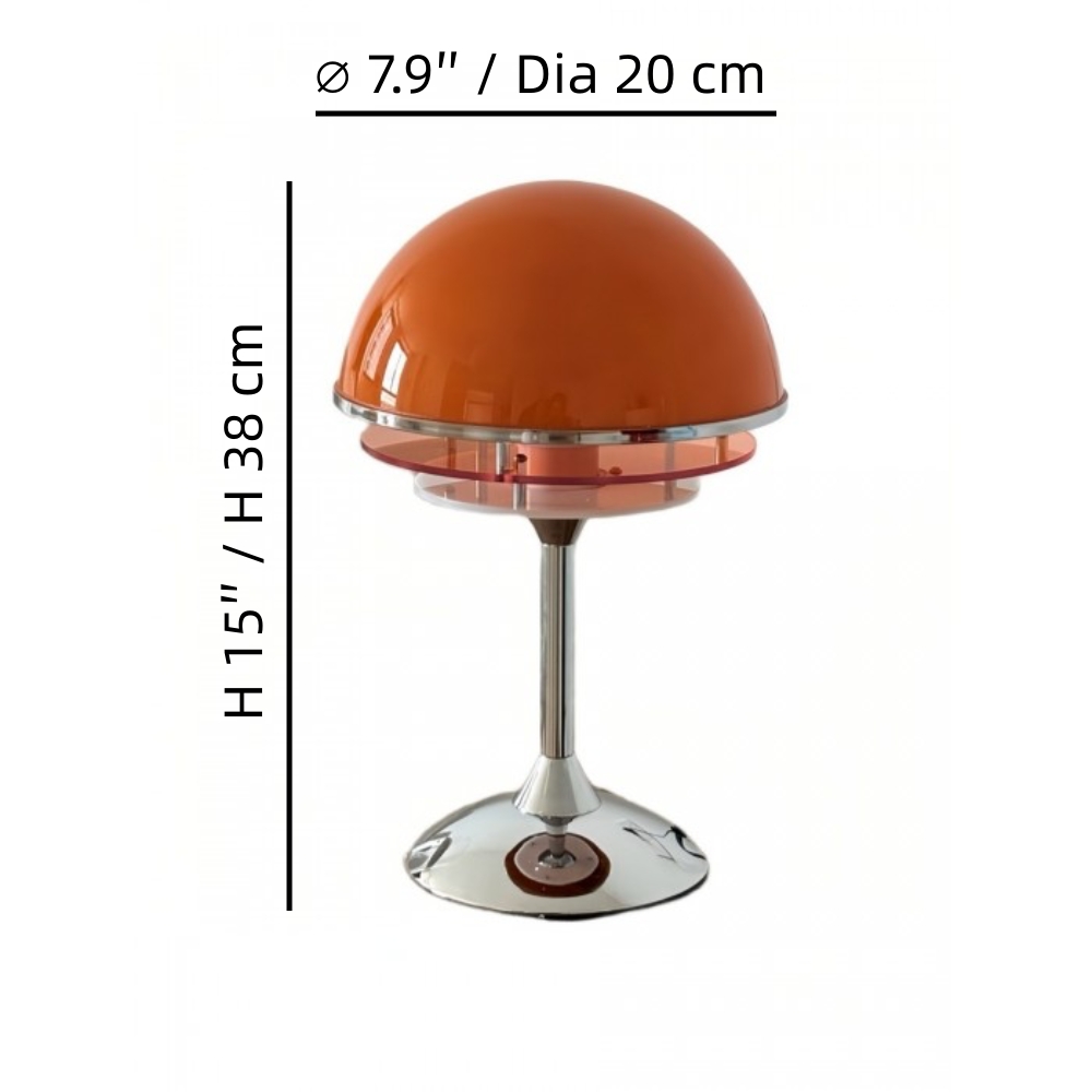 Schemat wymiarowy lampy stołowej Afterglow przedstawiający średnicę 20 cm i wysokość 38 cm
