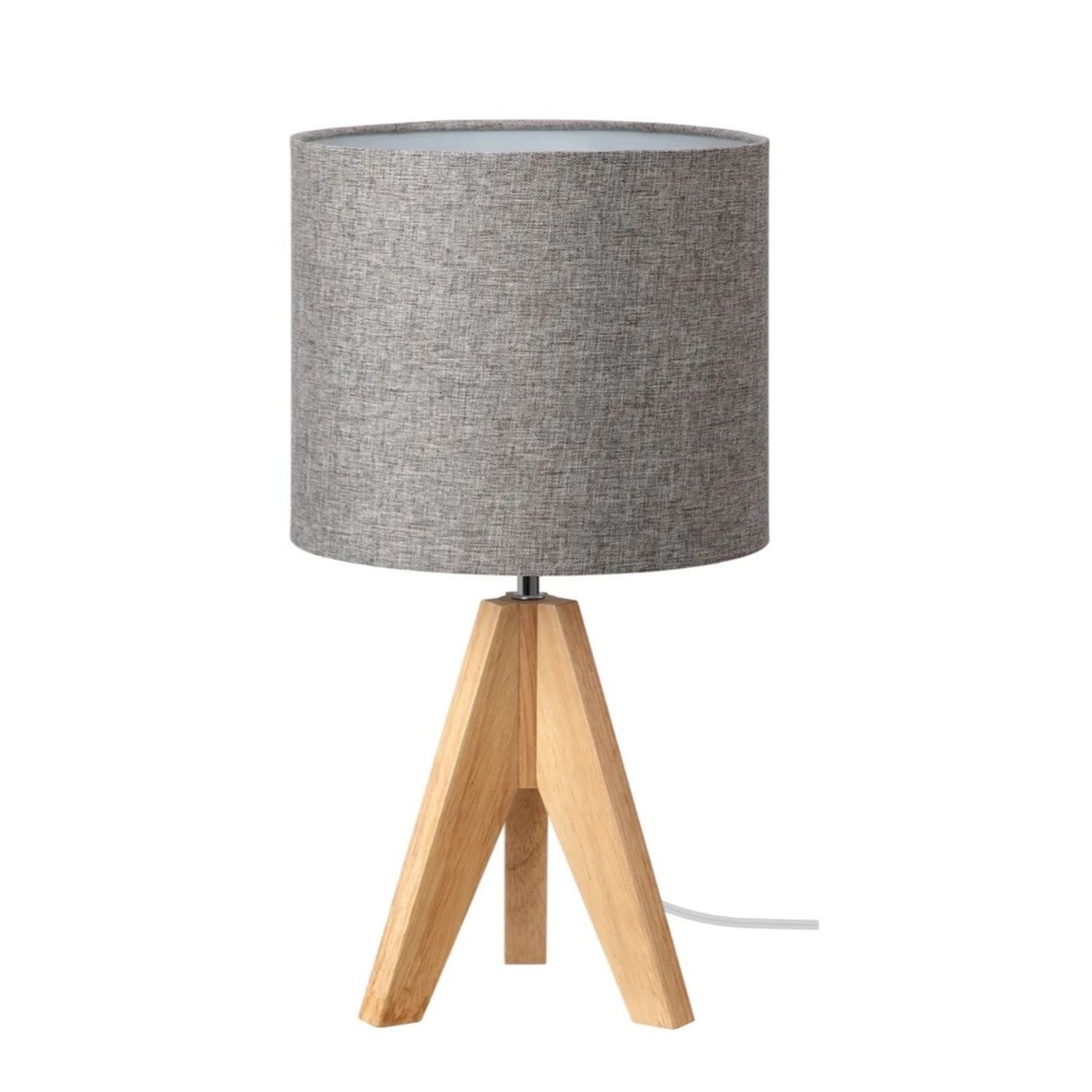 Wood Tripod Bedside Table Lamp With Grey Linen Lampshade S70