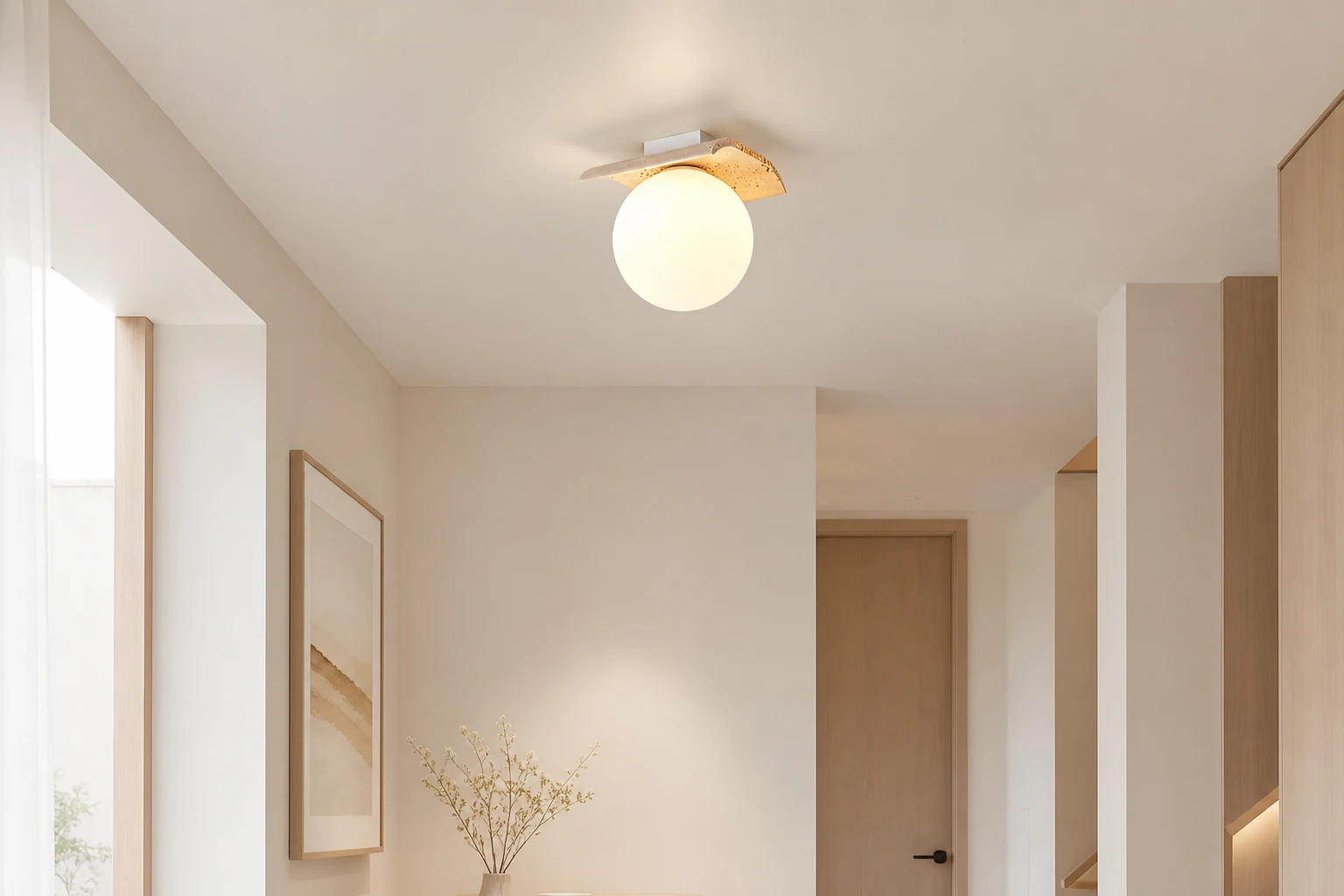 Lampa sufitowa Bianca Globe w scenie pokoju lifestylowego