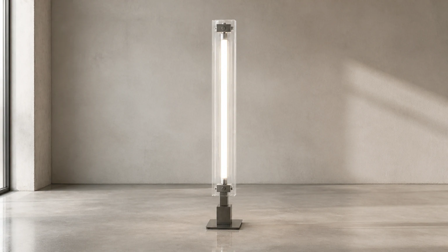 Minimalistyczna szklana lampa podłogowa S35 w stylu industrialnym w nowoczesnej aranżacji pomieszczenia
