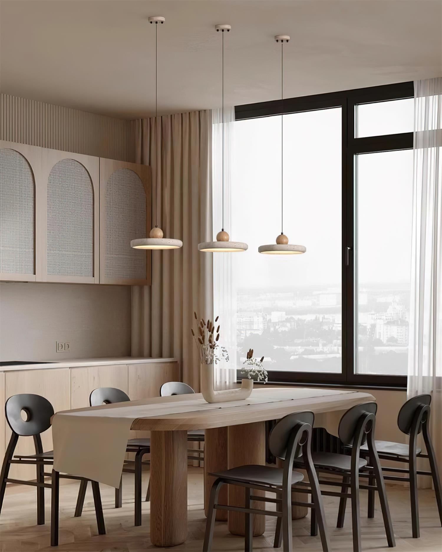 Modern Minimalist Wood Travertine Disc Pendant Light M241