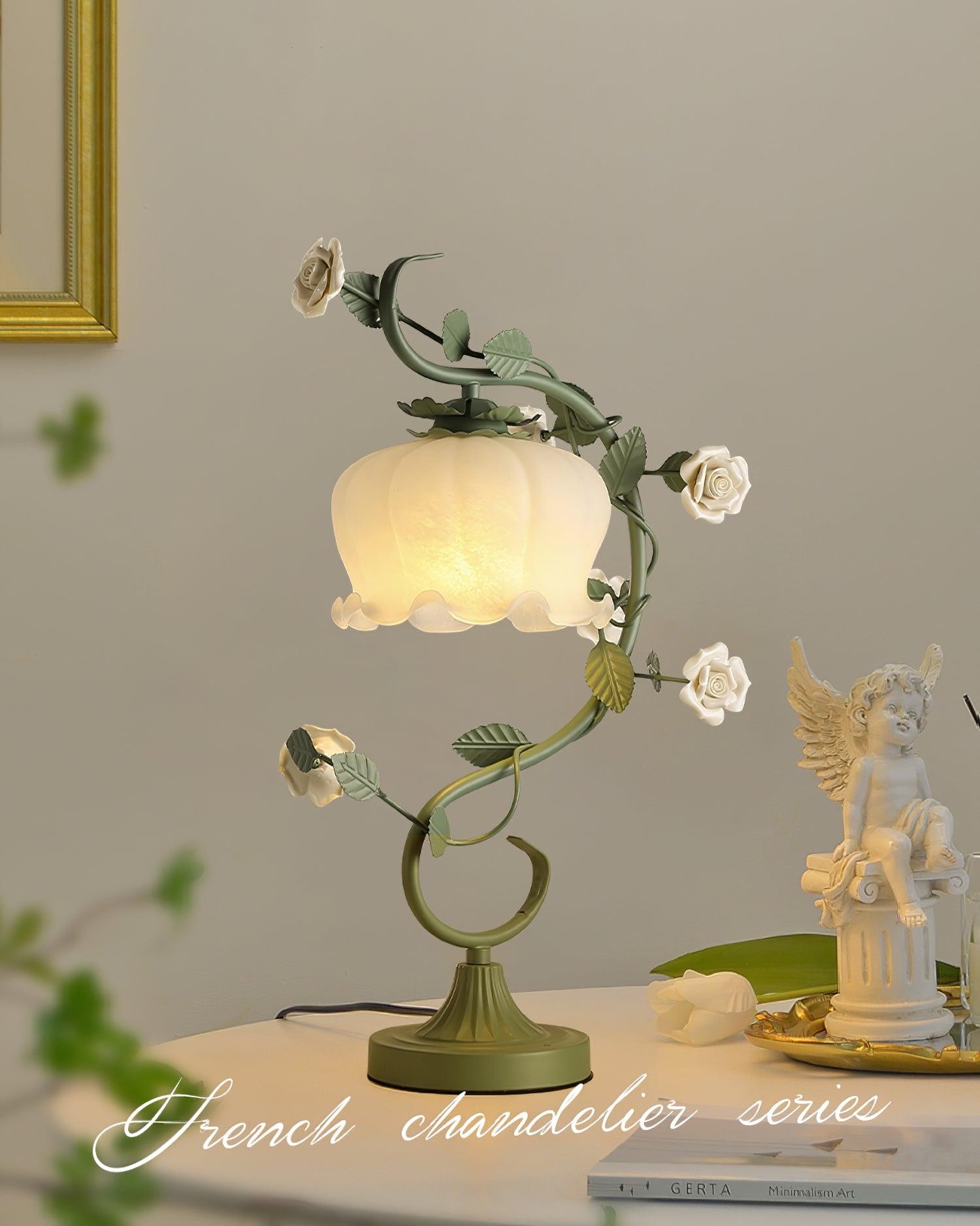 Green Pink White Rose Flower Table Lamp M209