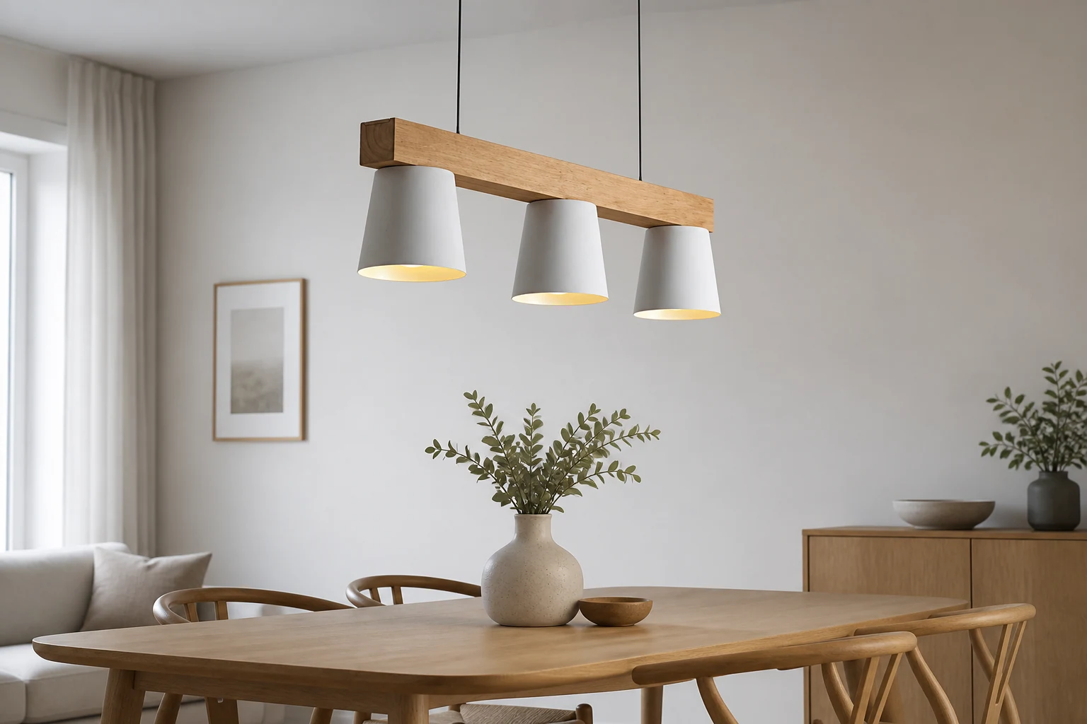 Skandynawska lampa wisząca LAVIEN w ciepłej scenerii pokoju lifestylowego