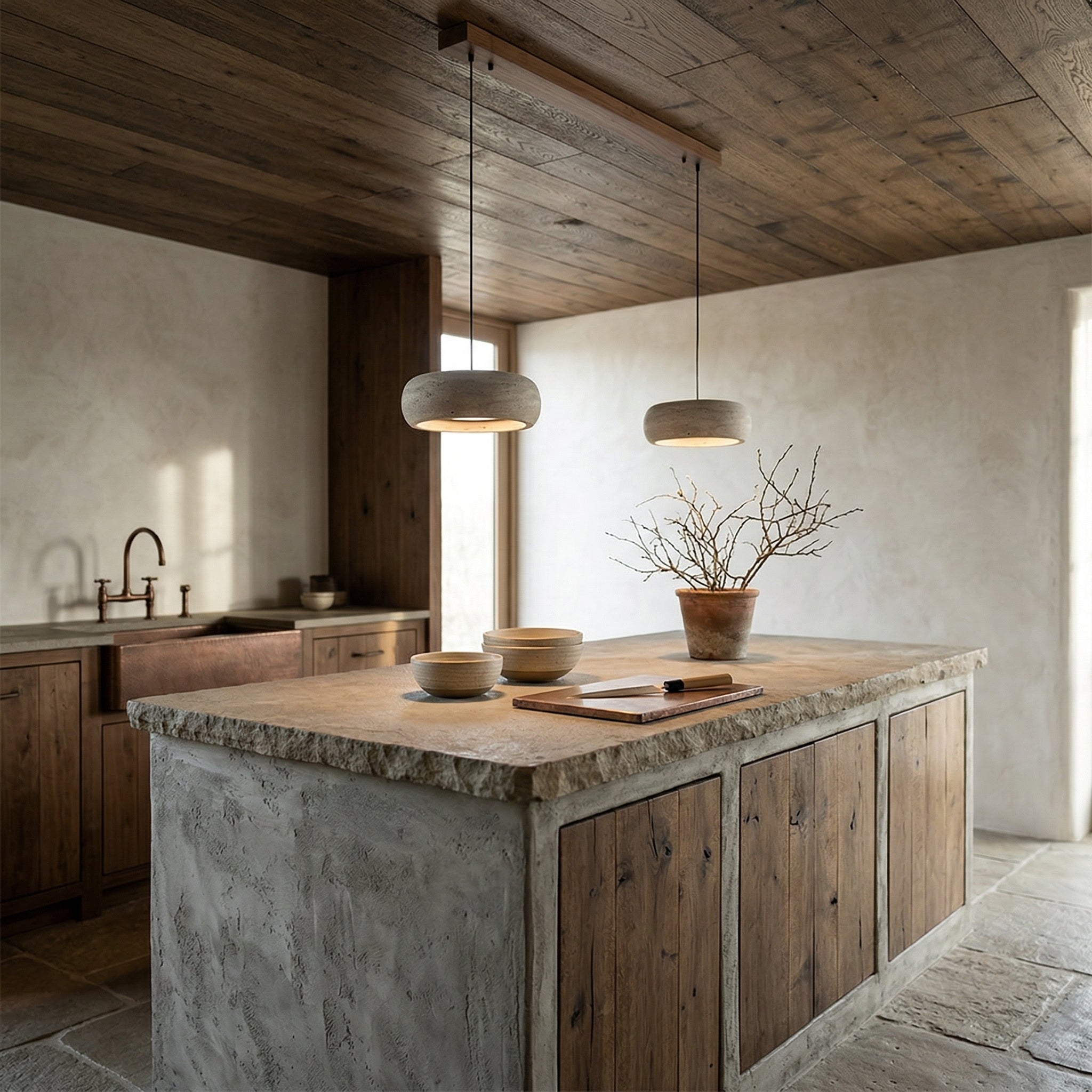 Travertine Drum Pendant Lamp D608