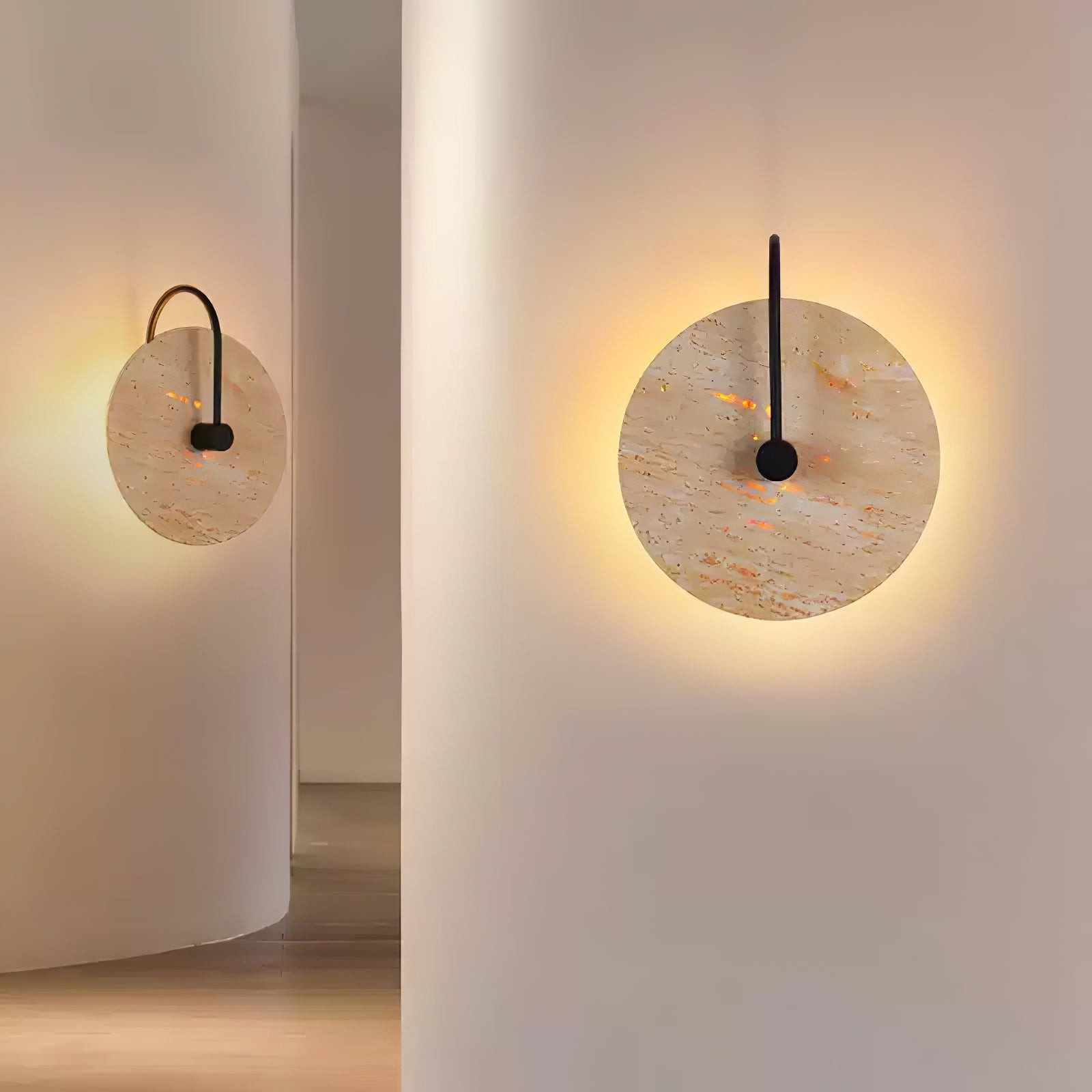 Simple Clock-Shaped Travertine Wall Lamp M25