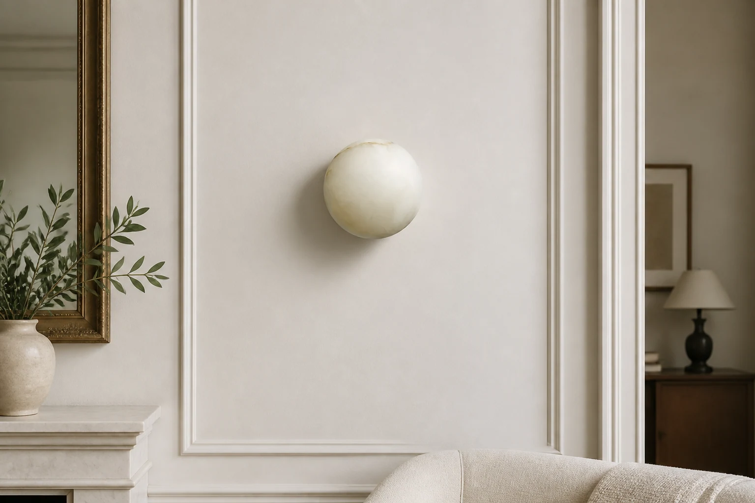 Drewniana geometryczna lampa sufitowa M295 w scenie pokoju lifestylowego
