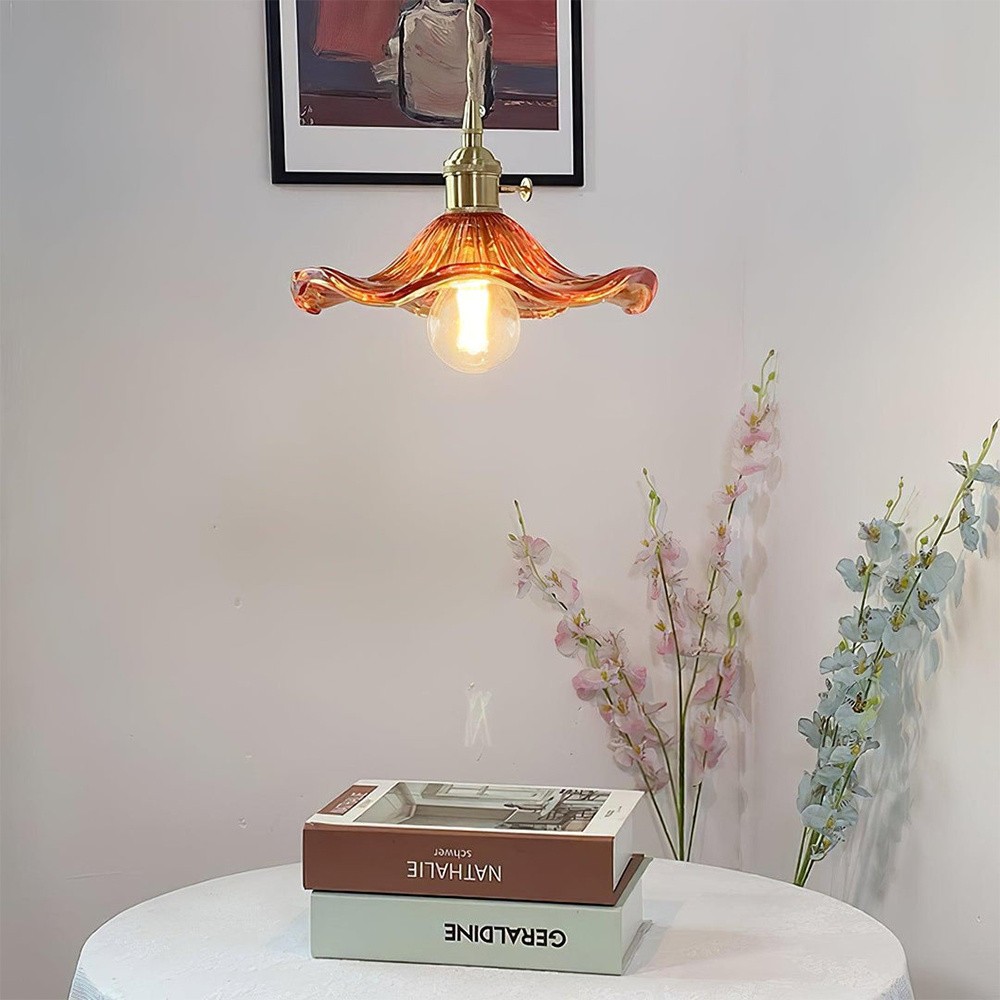Retro Hibiscus Flower Glass Pendant Light S104