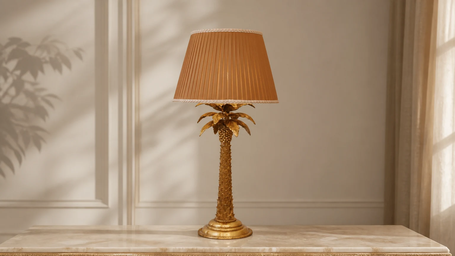 Lampa stołowa Palm Tree D752 pokazana w ciepłej scenie wnętrza