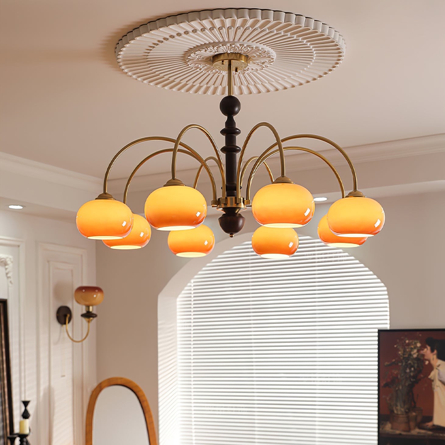 Vintage Bauhaus Persimmon Chandelier M526
