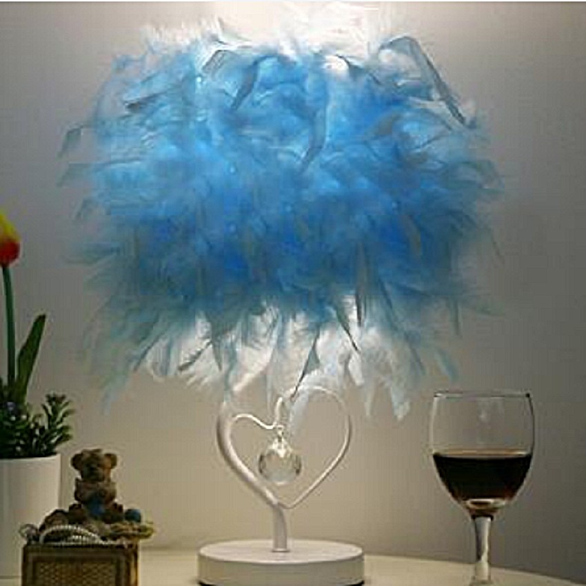 Opción de color para la lámpara de mesa de cristal con pluma azul