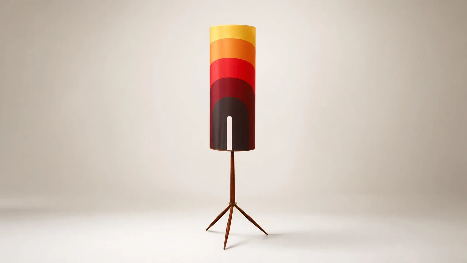 Lampa podłogowa Electra D13 z kolorowym cylindrycznym kloszem i drewnianą podstawą na statywie