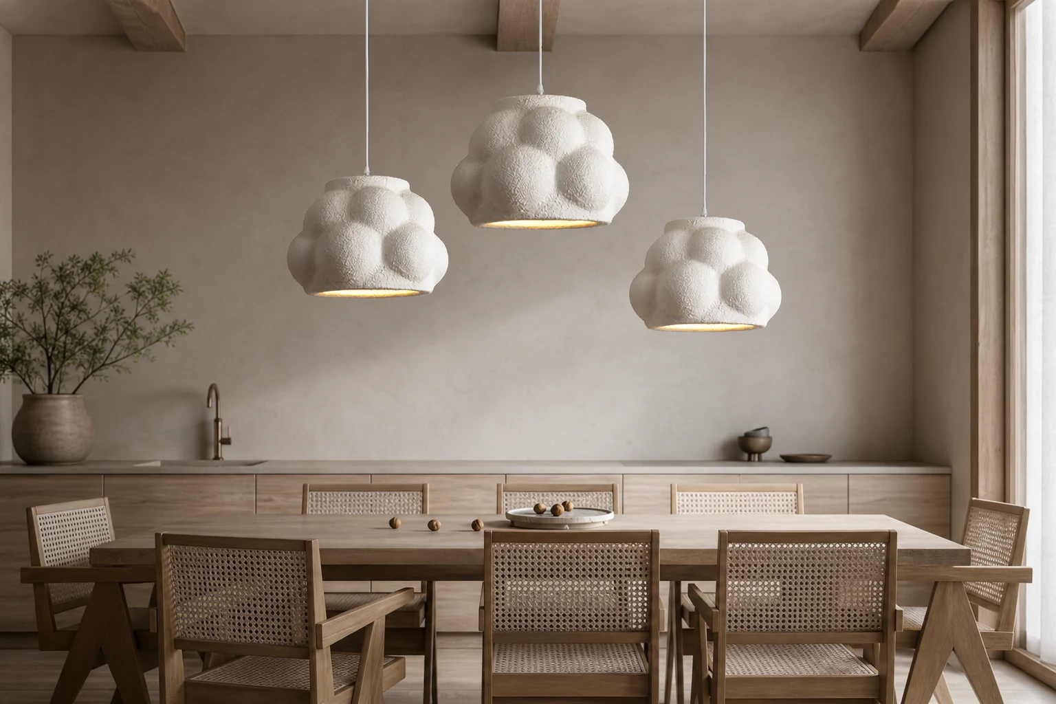 Scena lifestylowa z kreatywną lampą wiszącą Wabi Sabi M303