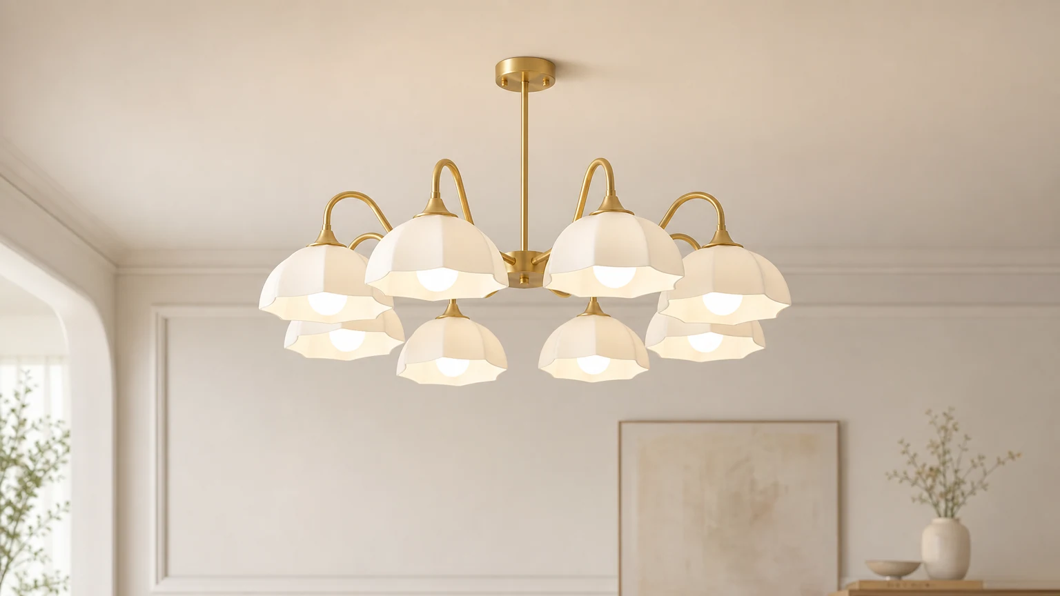 Żyrandol ze szkła Nordic Garden Flower M305 w ciepłej oprawie wnętrza