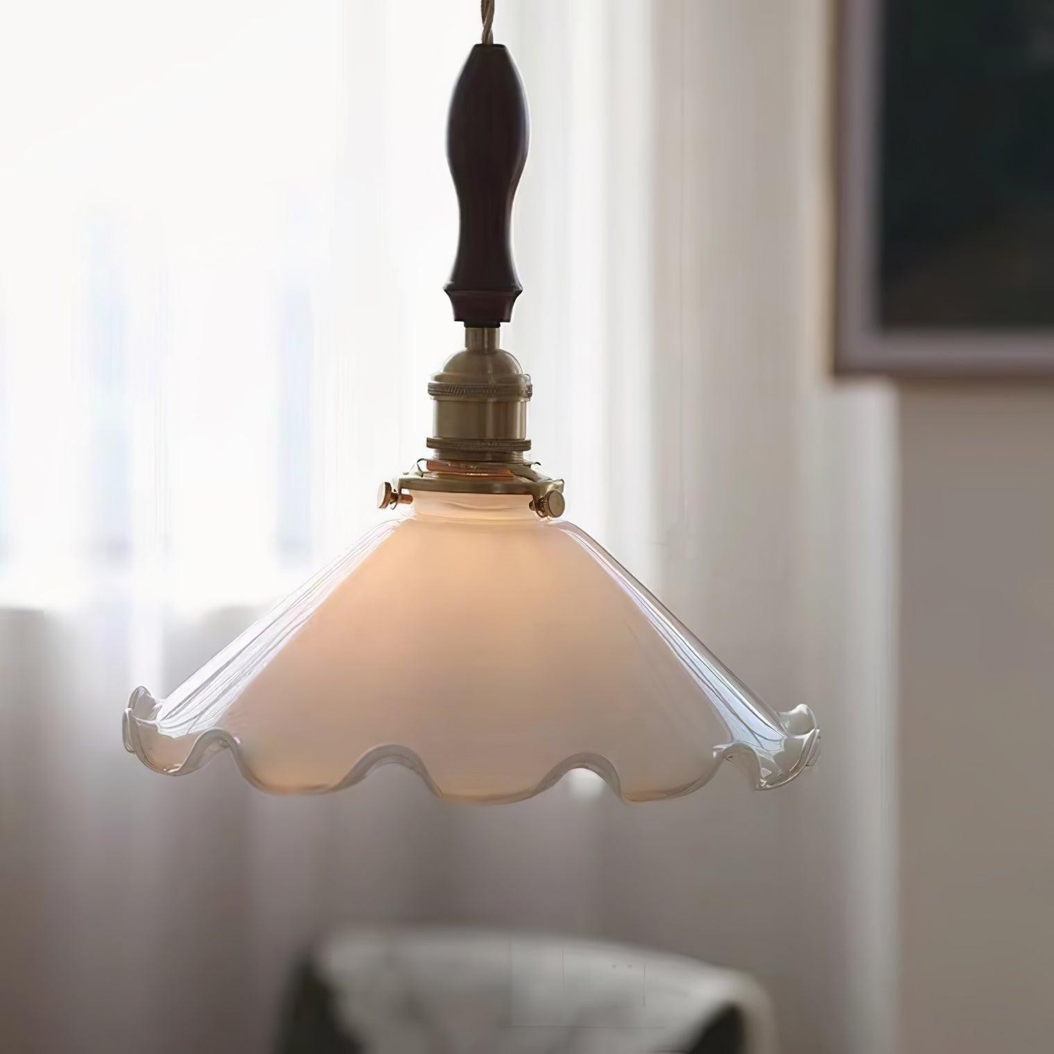 Vintage White Glass Skirted Pendant Lamp M472