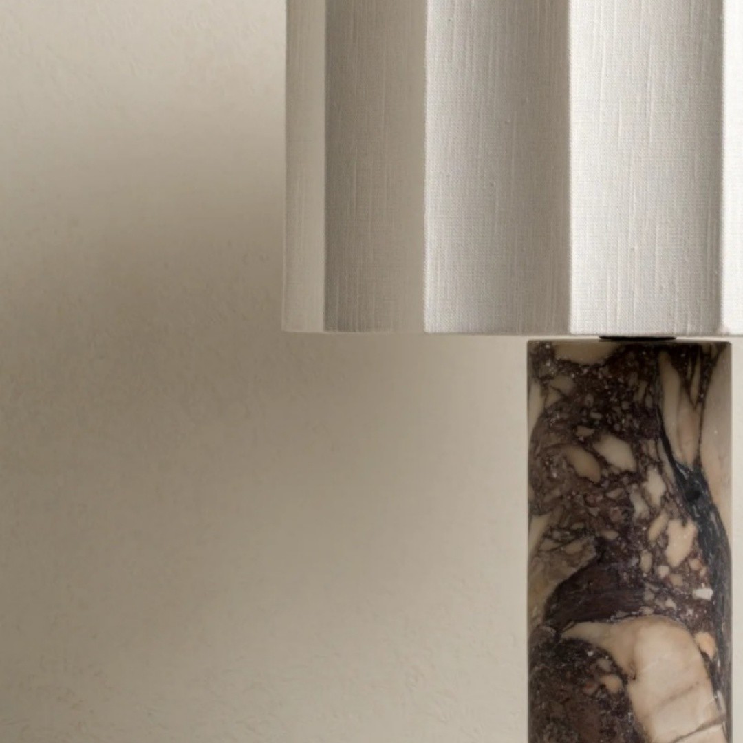 Cavilon Table Lamp with Fan-Shaped Linen Shade - Stone Finishes Suitable for Living Rooms T476