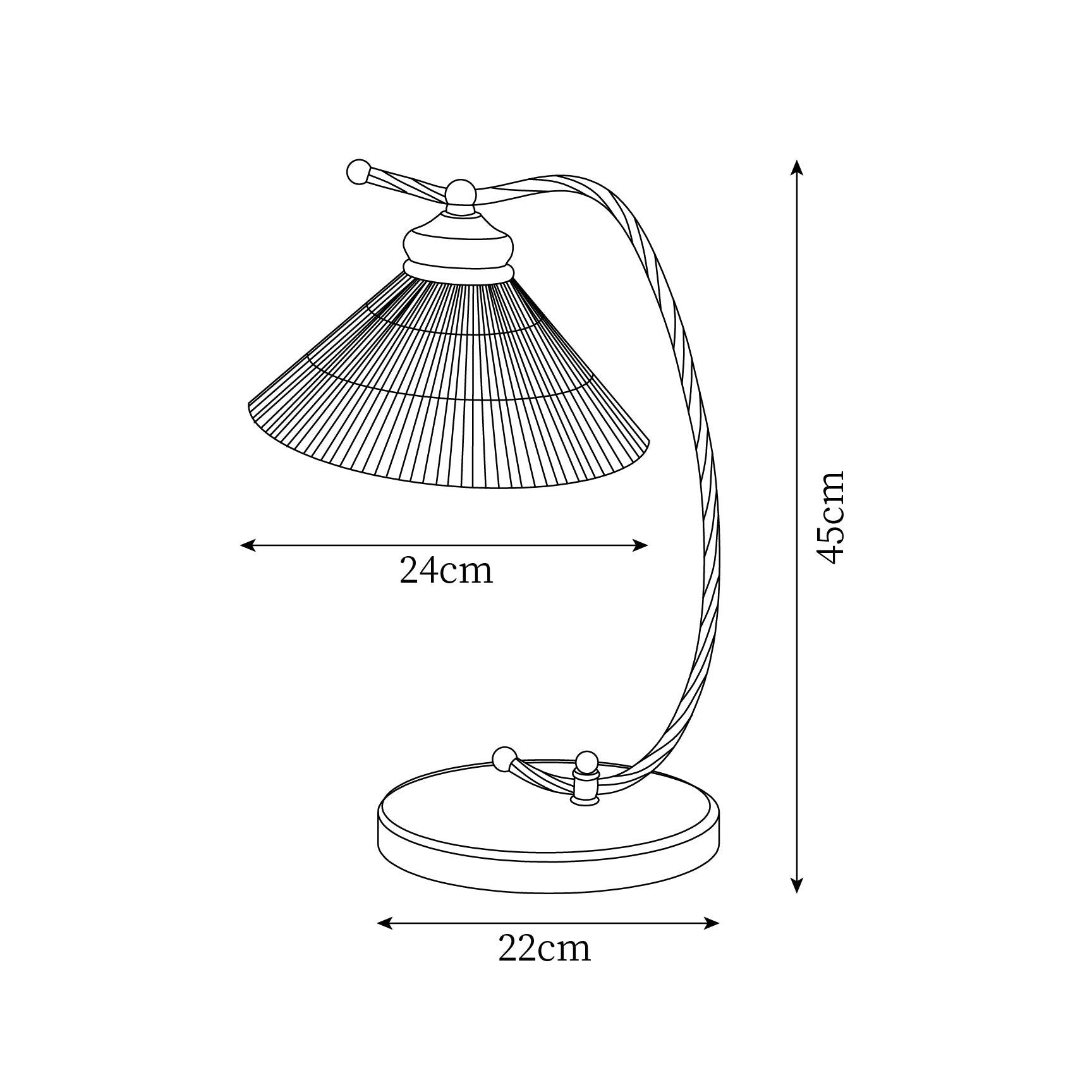 Rysunek wymiarowy lampy do czytania Vintage M372 ze szklanym kloszem