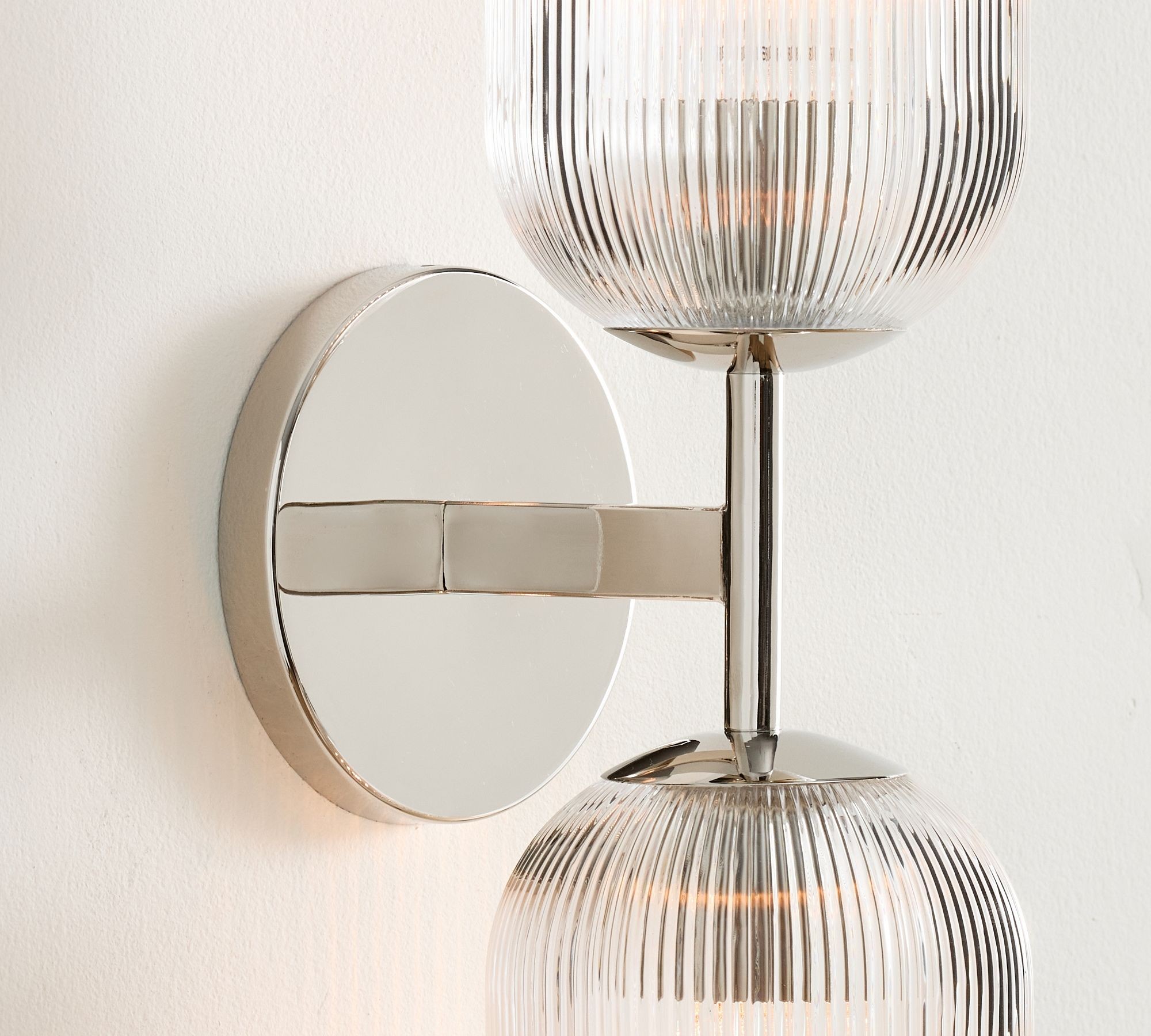 Bravira Ribbed Glass Sconce - Metal Wall Light with Clear Glass Shade T074