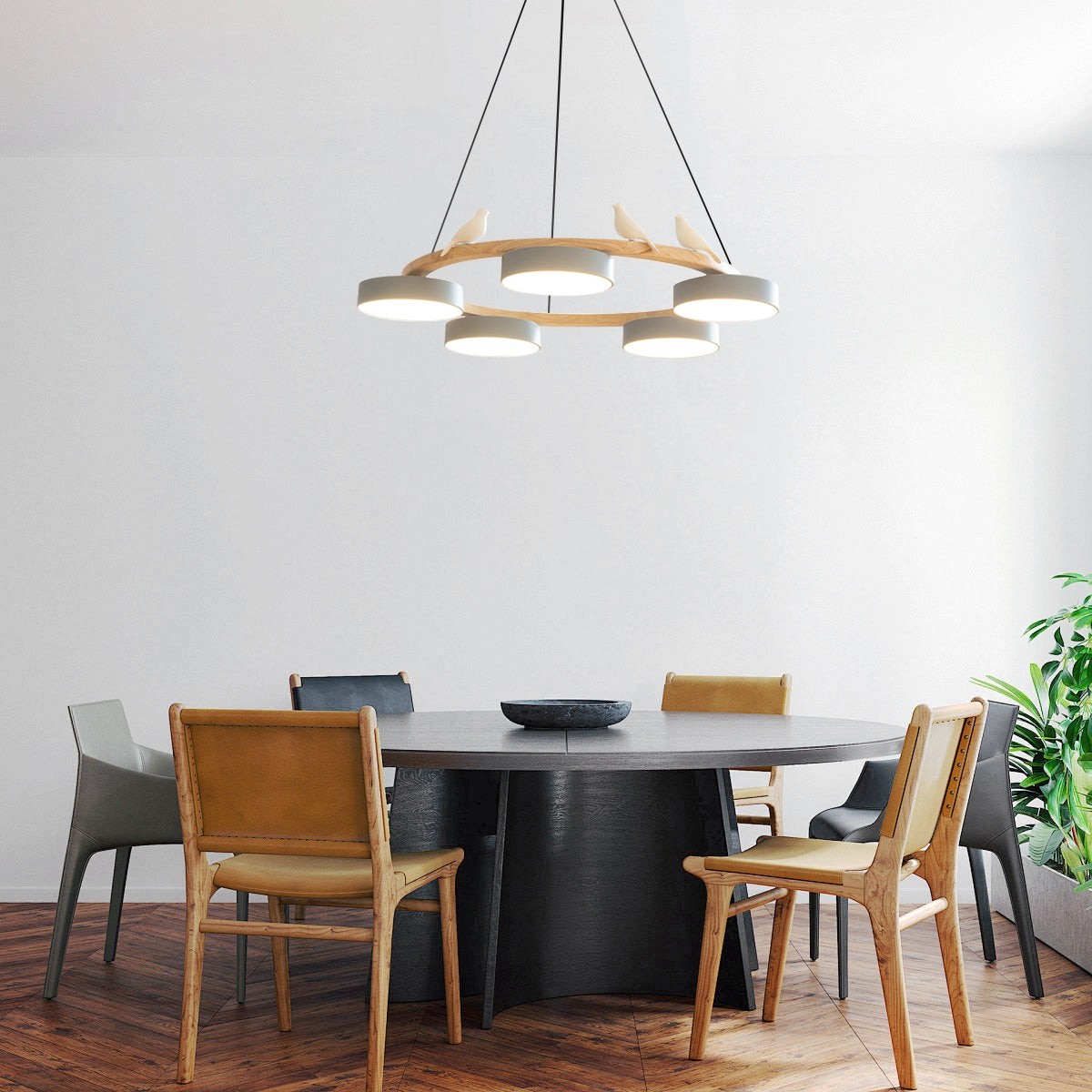 Nordic Wooden Bird Creative Round Chandelier S187