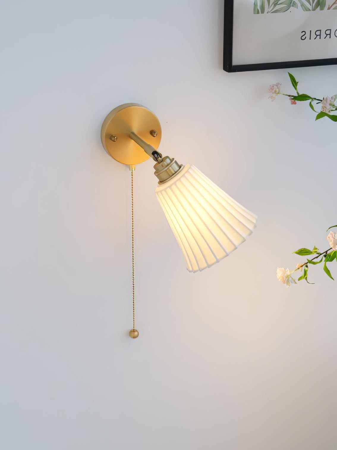 Modern Pull Cord Metal Ceramics Indoor Wall Lamp for Bedroom M506