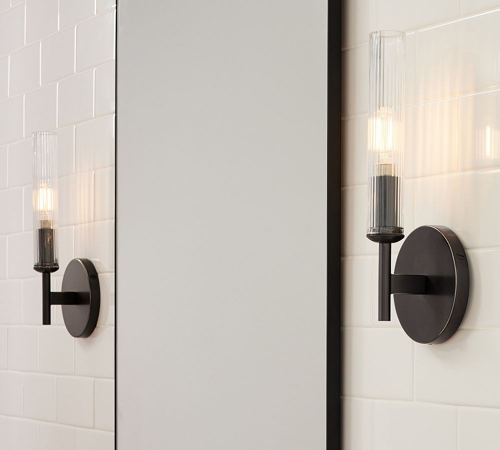 Bravira Ribbed Glass Wall Lamp - Tube Metal Light in Classic Finishes T075