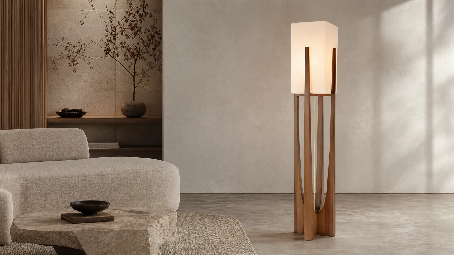Lampa podłogowa Vintage Wabi Style M382 w ciepłej oprawie wnętrza