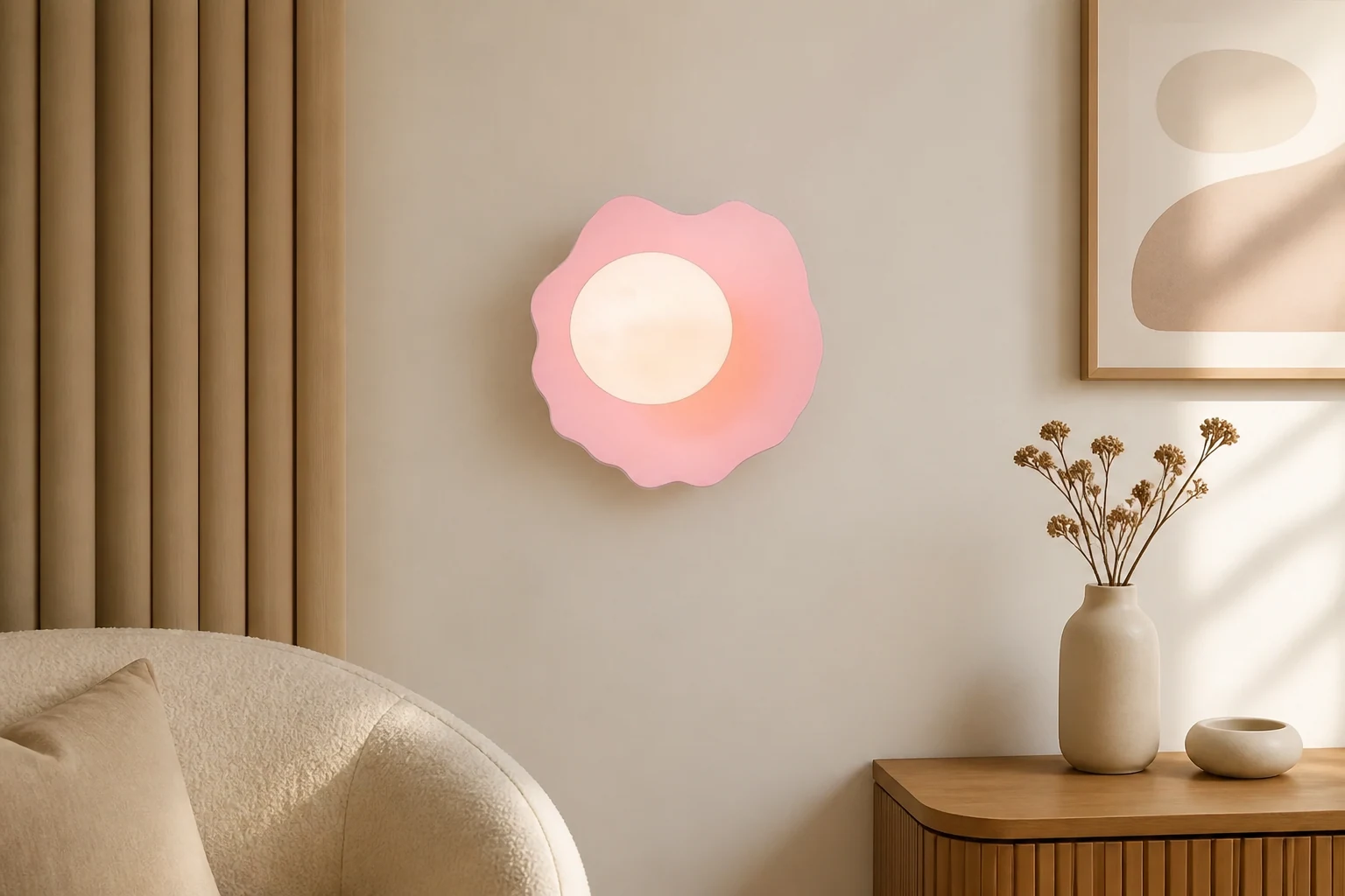 Kwiatowa lampa ścienna w ciepłej scenie pokoju lifestylowego
