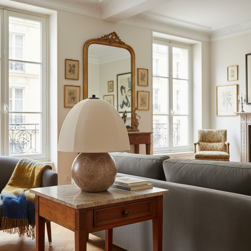 Cordove Table Lamp Sculptural Sphere Base Artistic Table Light - Linen Shade for Bedroom Living Room T475
