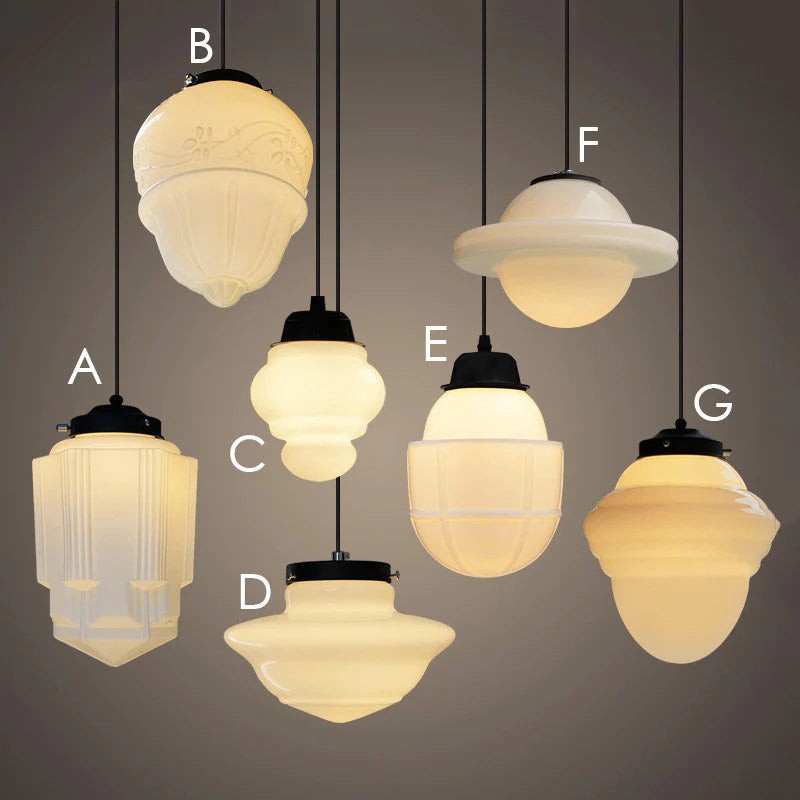 Modern White Milk Glass Geometric Jar Pendant Lamp S167