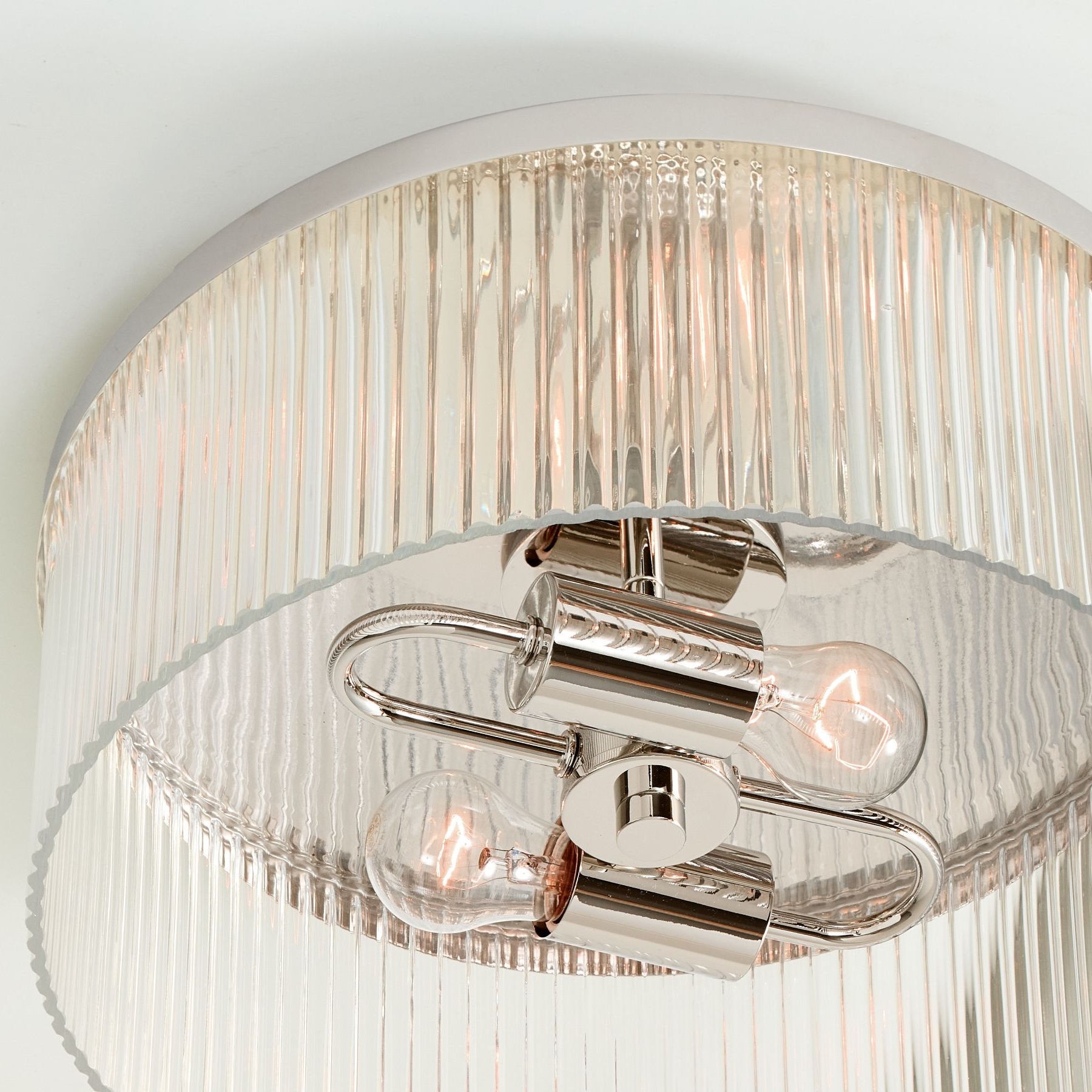 Bravira Flush Mount Ceiling Light - Ribbed & Bubbled Glass Metal Light T071