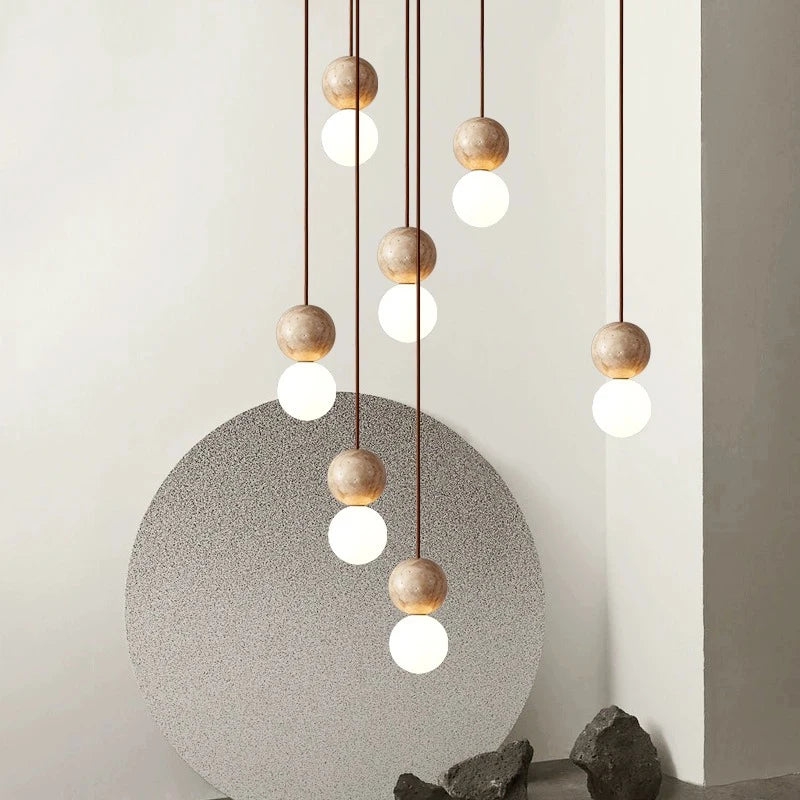 Travertine Stone Cream Retro Minimalist LED Pendant Light D913