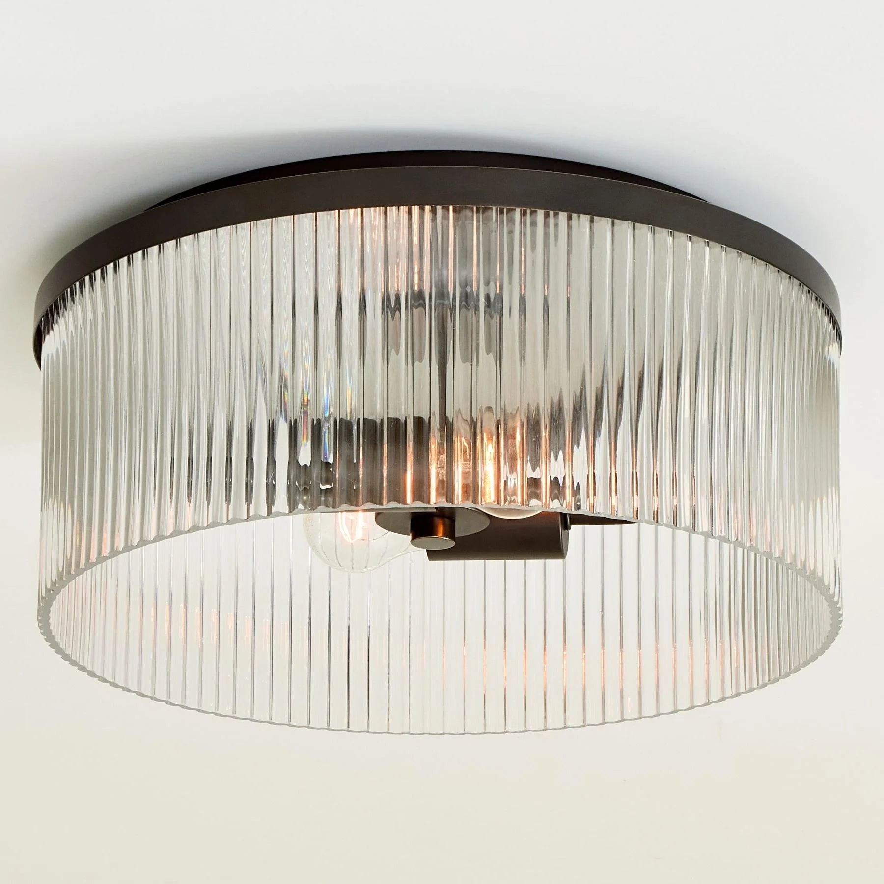 Bravira Copper Ribbed Glass Flush Mount Ceiling Lamp G24