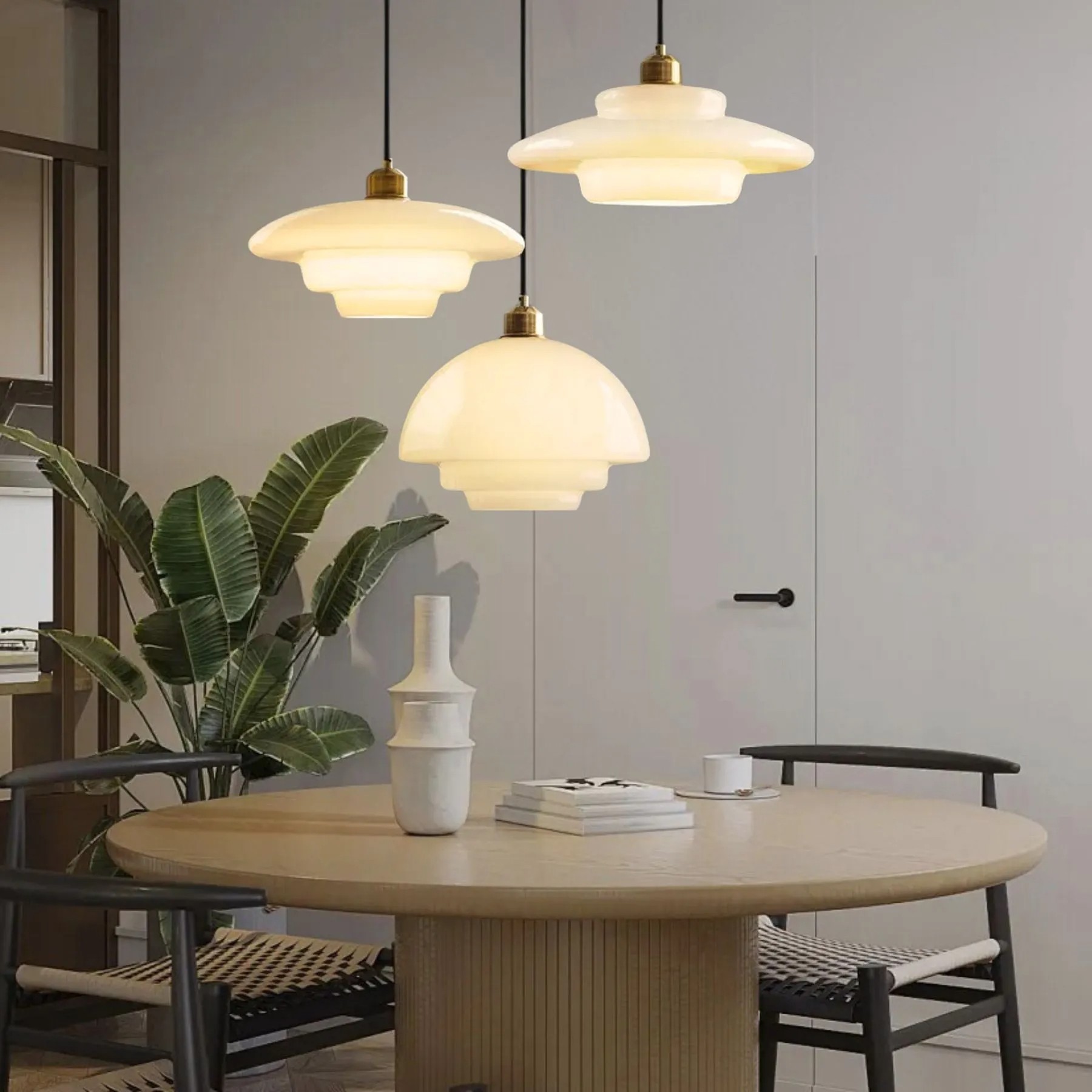 Mid-Century Art Milk White Glass Pendant Lamp S81