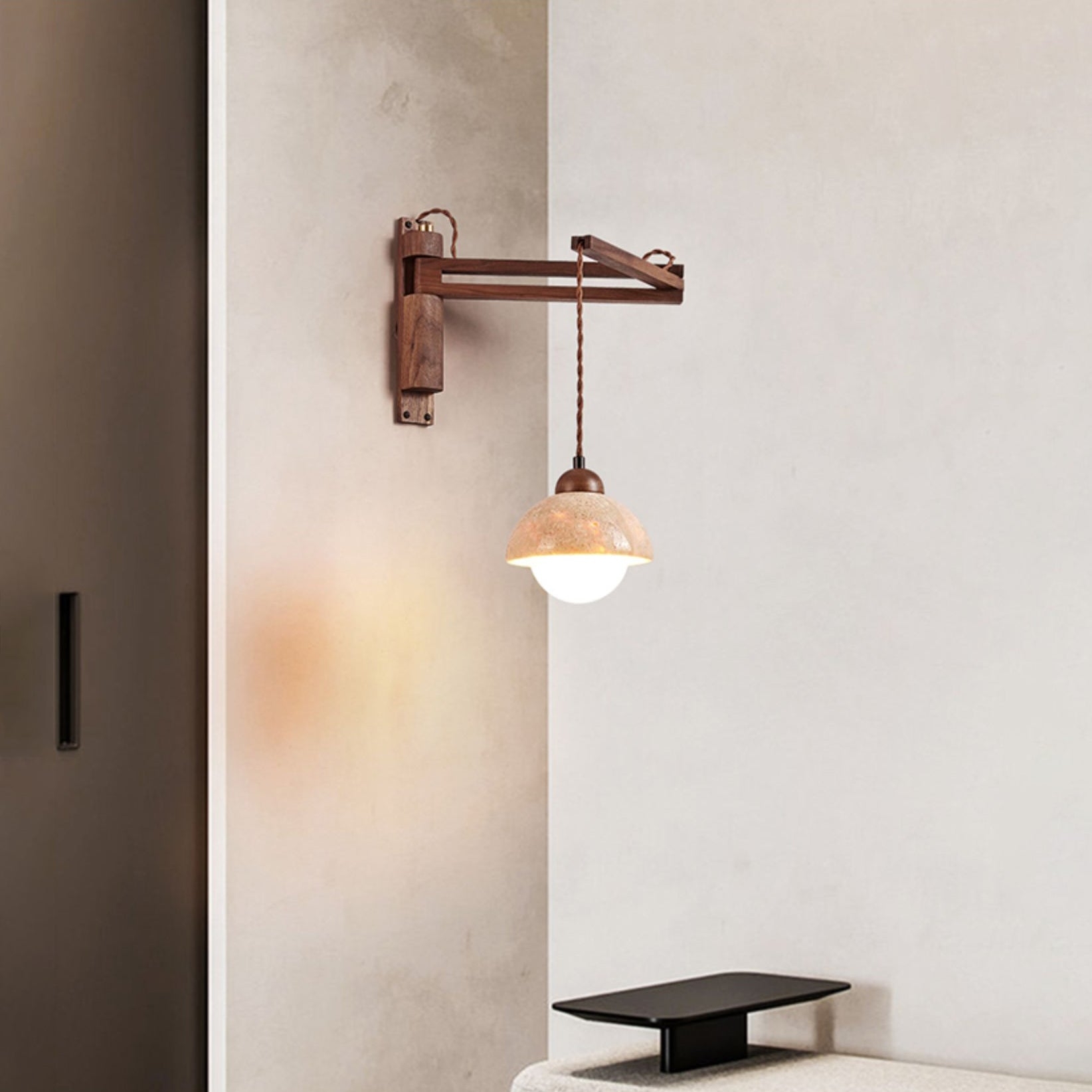 Tia Travertine Swing Arm Plug-in Sconce D685