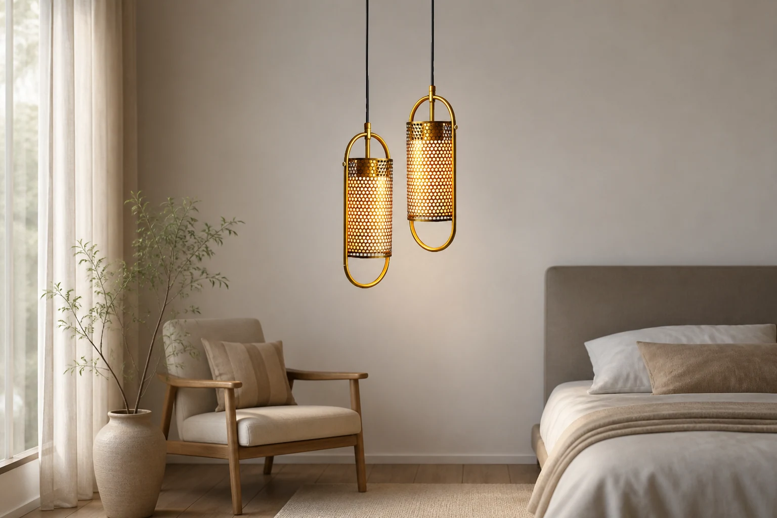 Lampa wisząca z klatką siatkową FJOR w stylu życia we wnętrzach