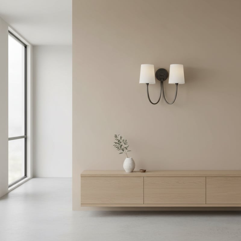 Roven Modern Double Wall Sconce with Curved Arms and Fabric Shades - Classic Accent Lighting for Bedroom T657