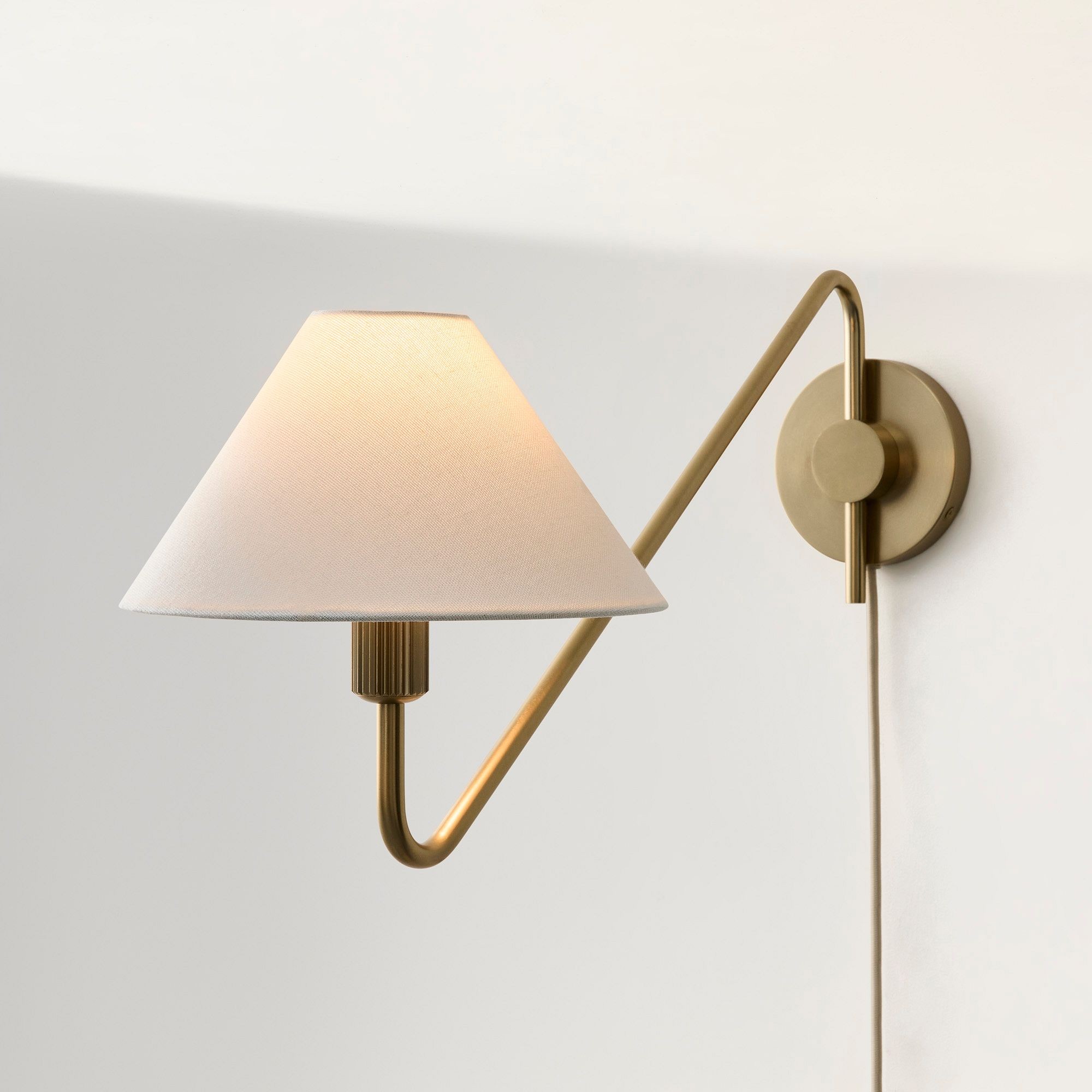 Diora Plug-In Wall Sconce - Champagne Bronze Adjustable Arm Lamp with Linen Shade T200