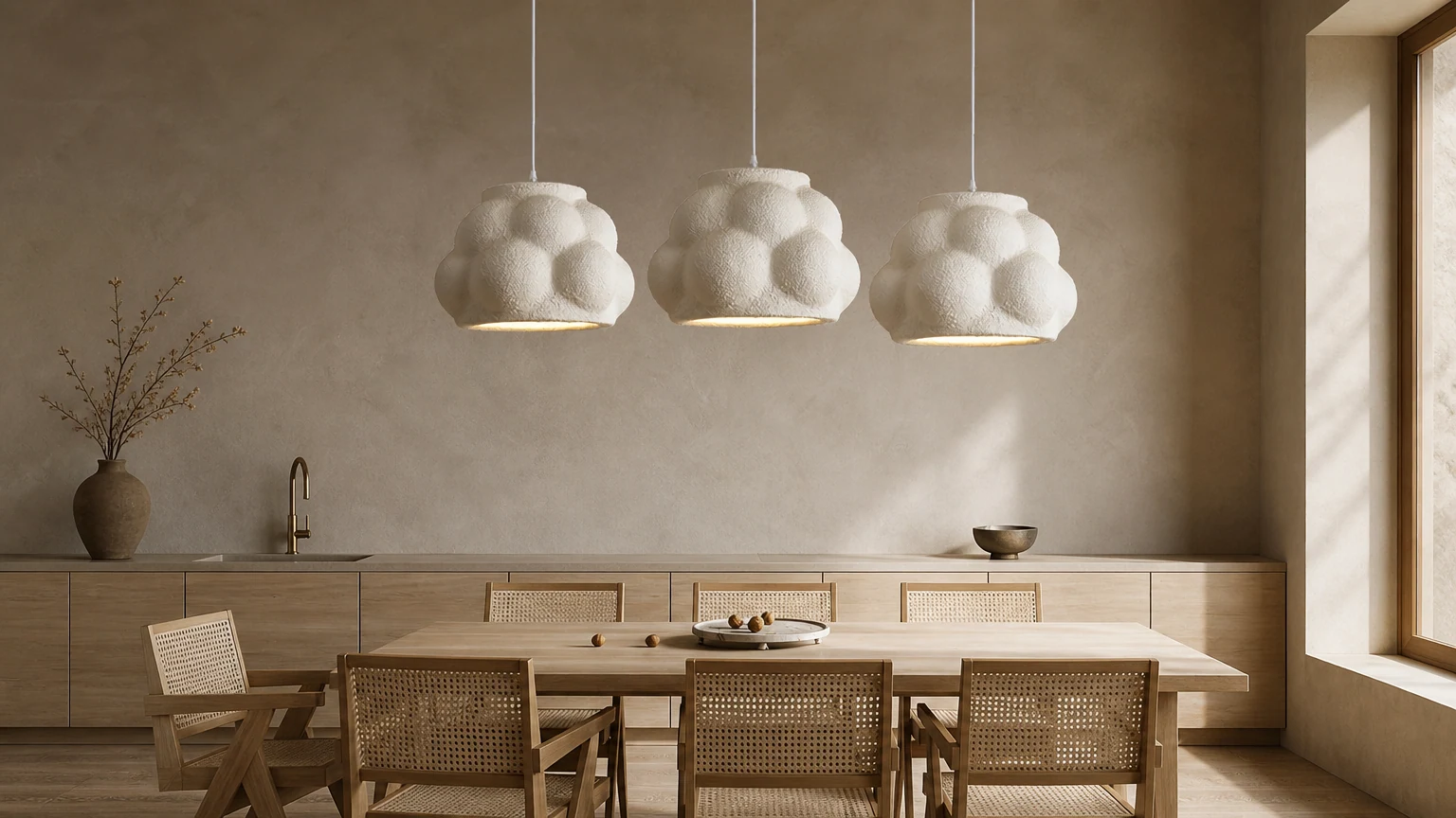 Kreatywna lampa wisząca Wabi Sabi M303 w ciepłej scenerii wnętrza