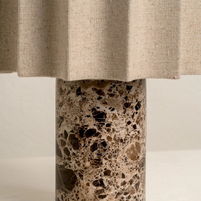 Cavilon Table Lamp with Fan-Shaped Linen Shade - Stone Finishes Suitable for Living Rooms T476