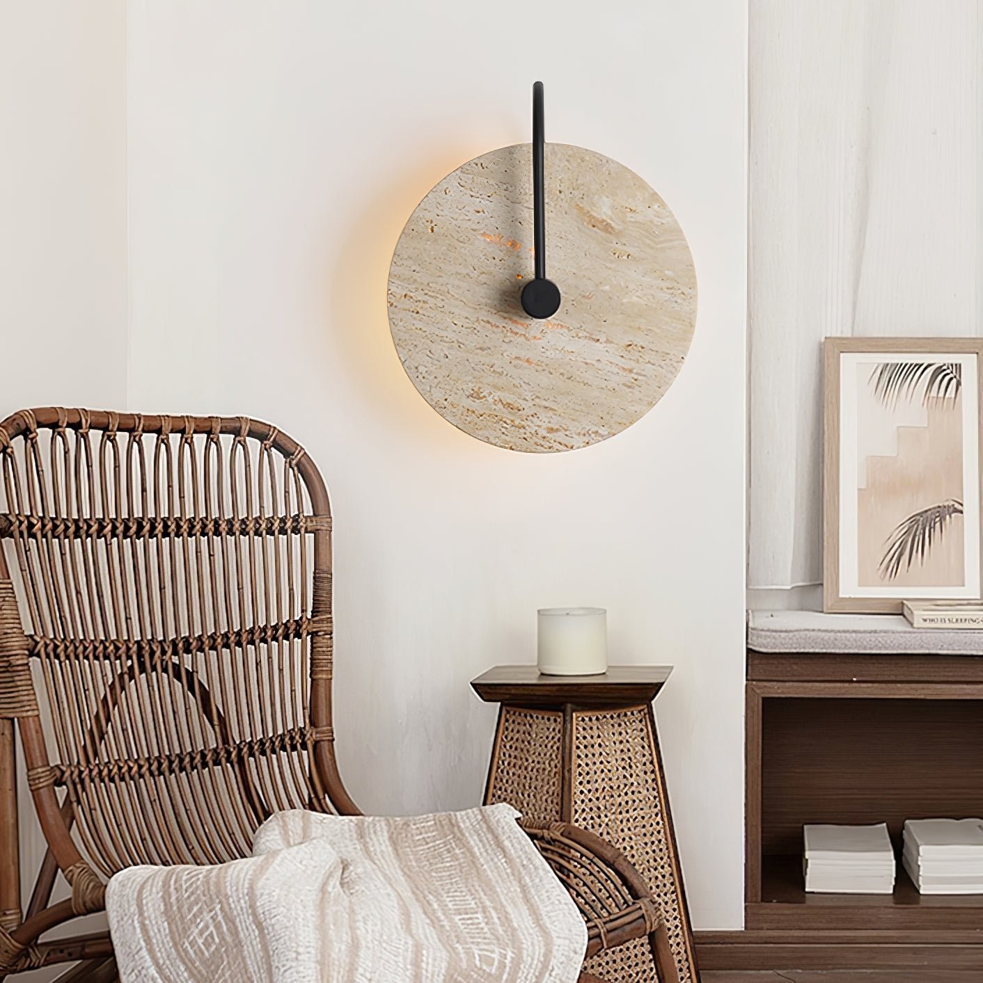 Simple Clock-Shaped Travertine Wall Lamp M25
