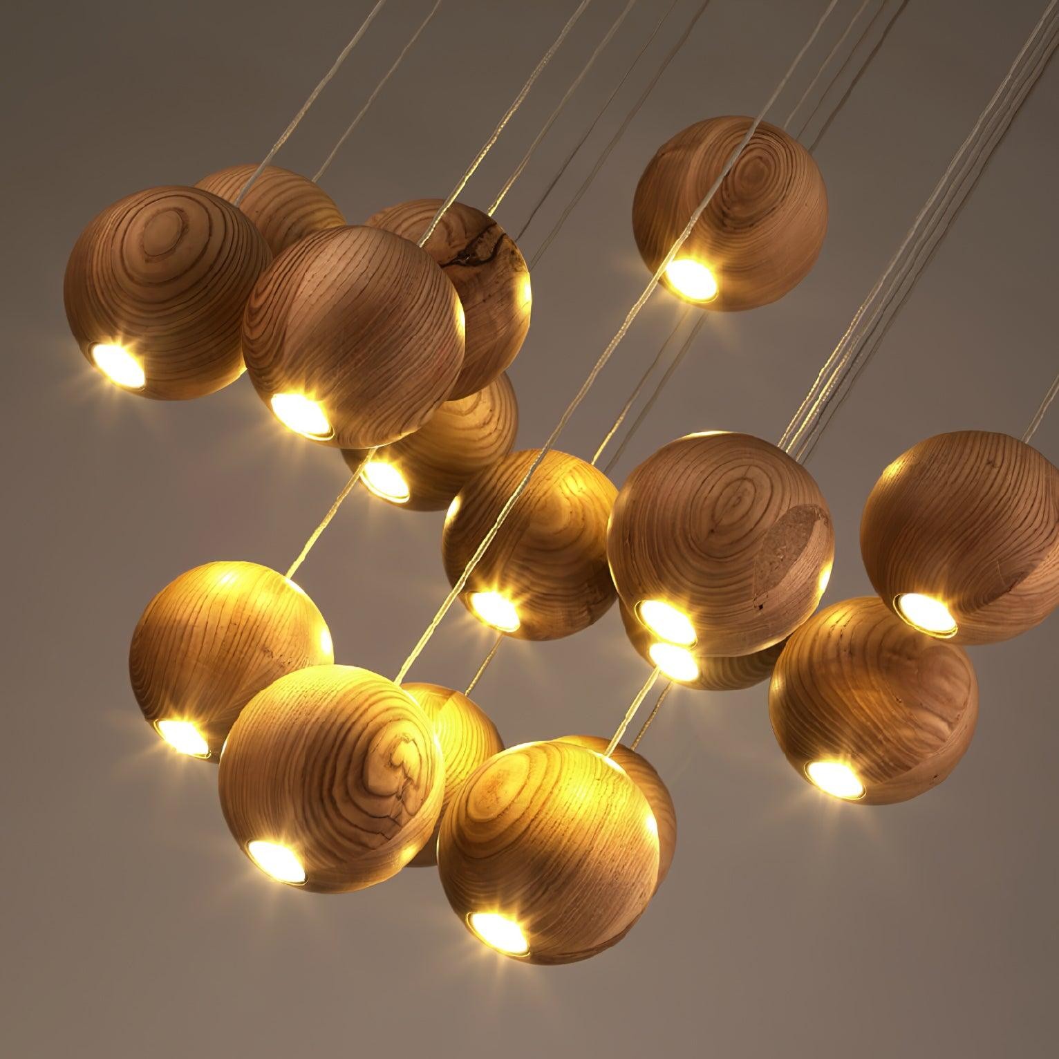Wooden Orb Sphere Cluster Pendant Light G72