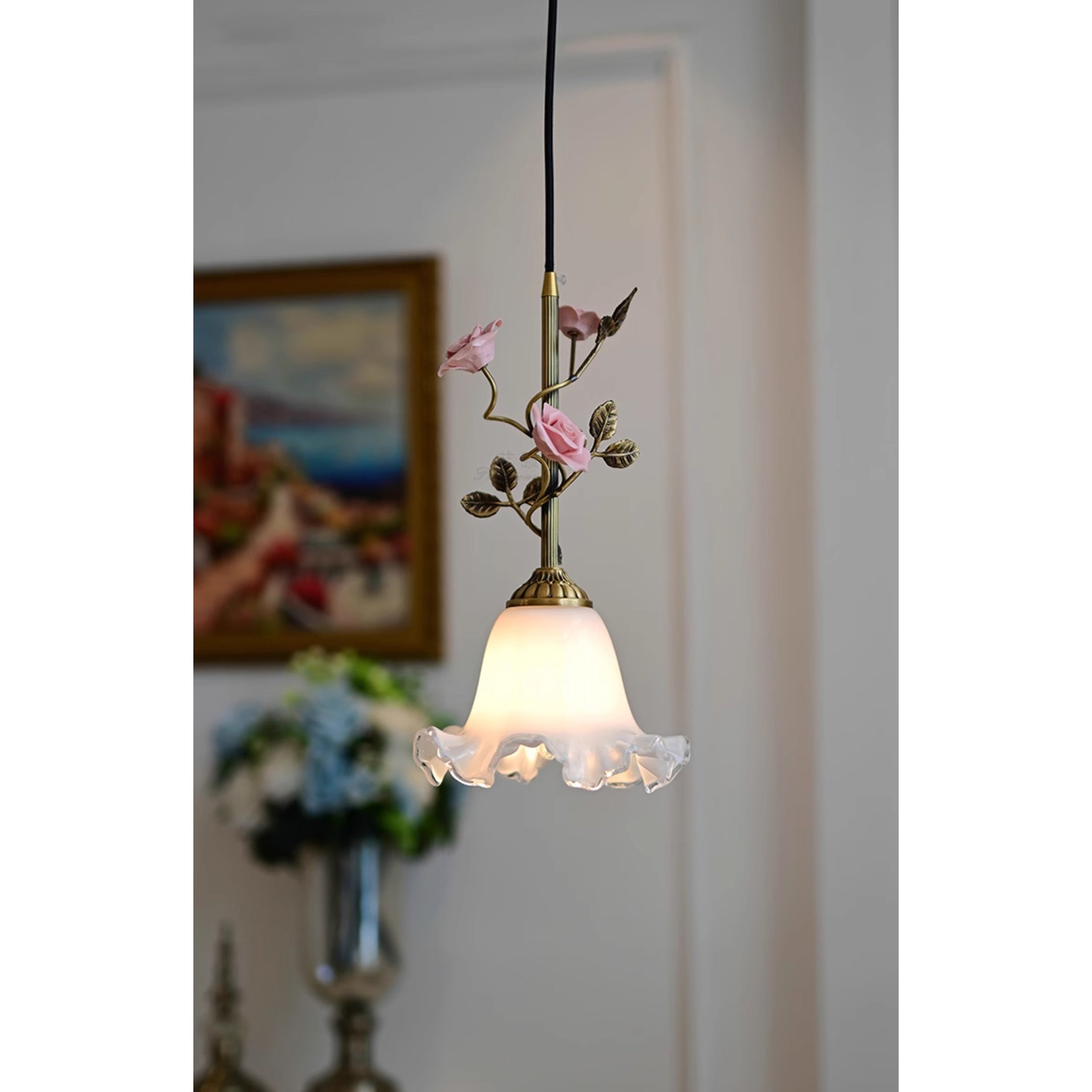Lalique Rose Glass Pendant Lamp D674