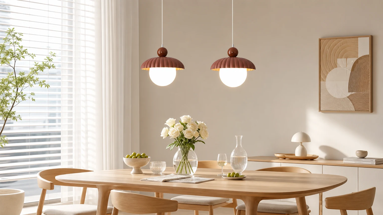 Lampa sufitowa Dawn Creative Simplicity M159 zainstalowana w delikatnie oświetlonym pomieszczeniu