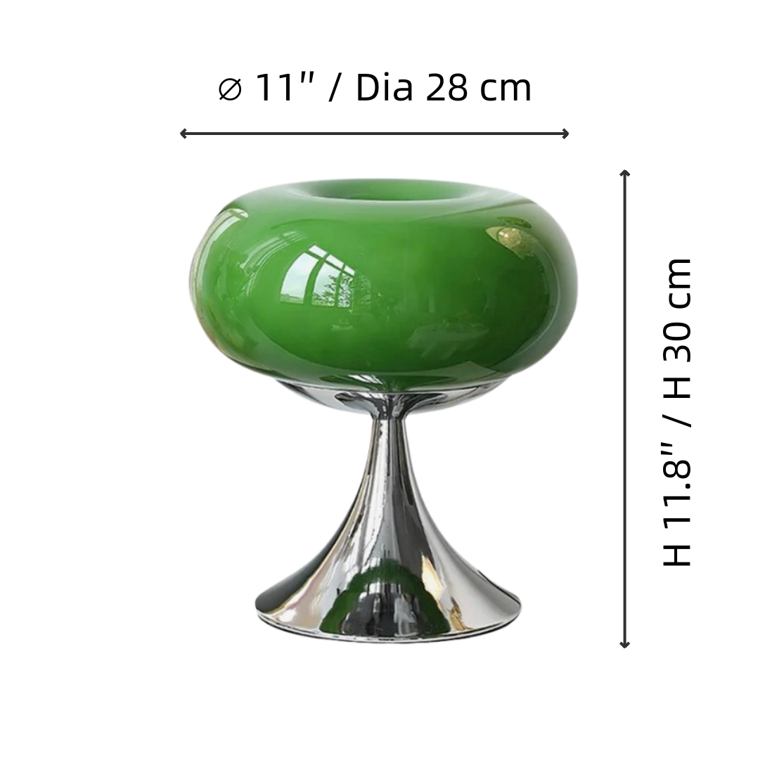 Grafika wymiarowa lampy Lollora przedstawiająca średnicę 28 cm i wysokość 30 cm